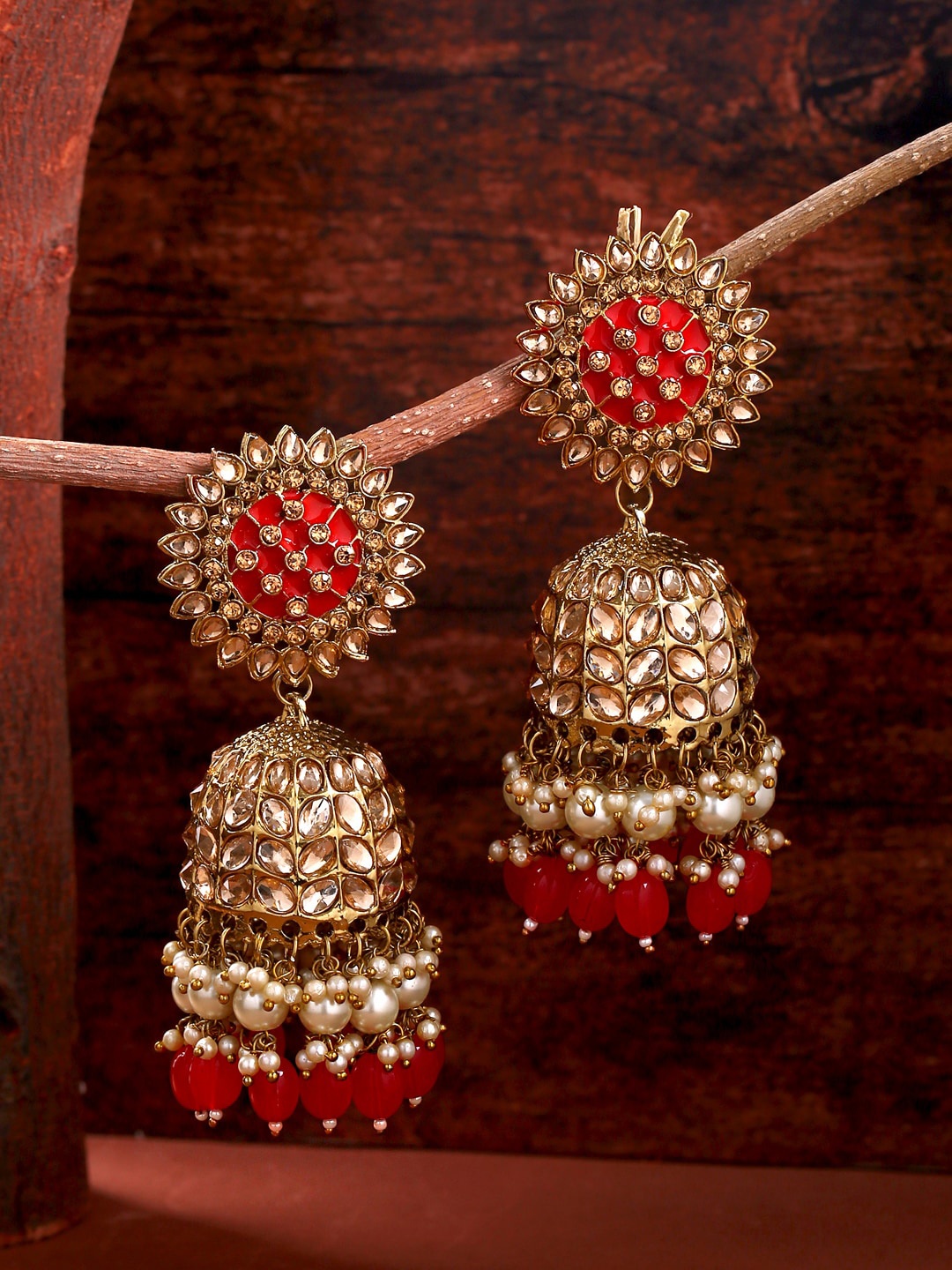 

Yellow Chimes Red Contemporary Jhumkas Earrings