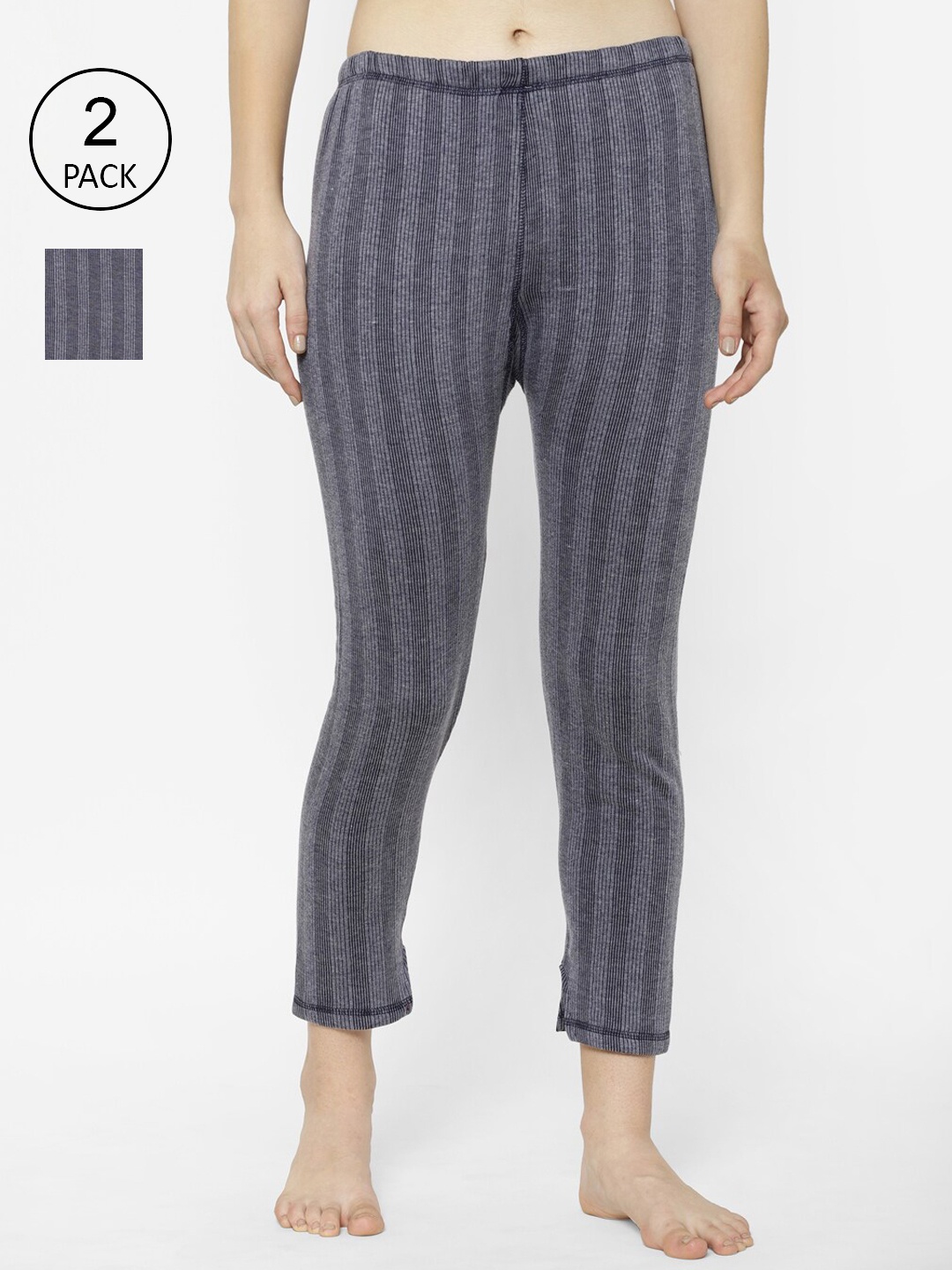 

Vimal Jonney Women Pack of 2 Charcoal Ribbed Thermal Bottoms