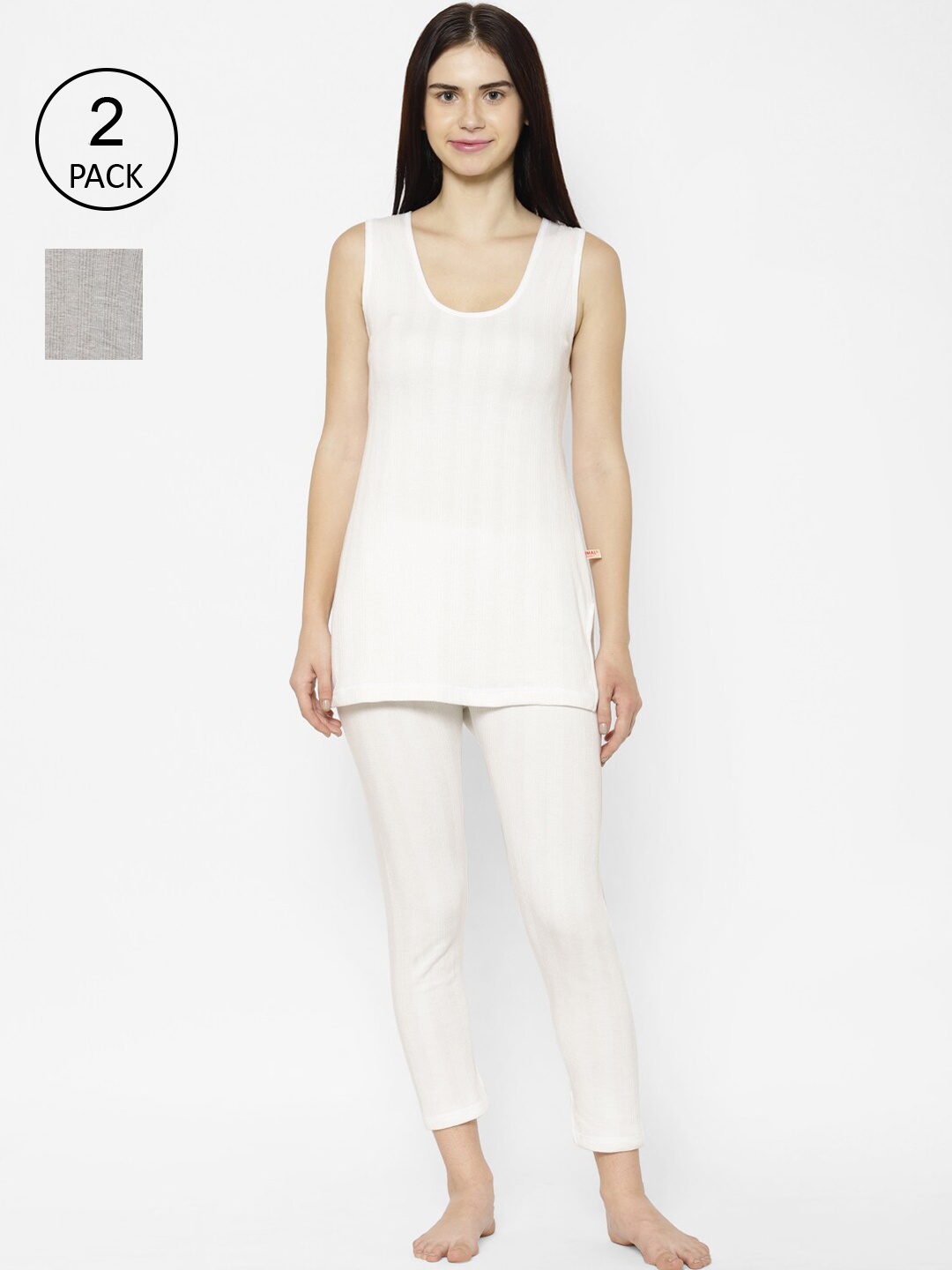 

VIMAL JONNEY Women Pack Of 2 Striped Thermal Set, White