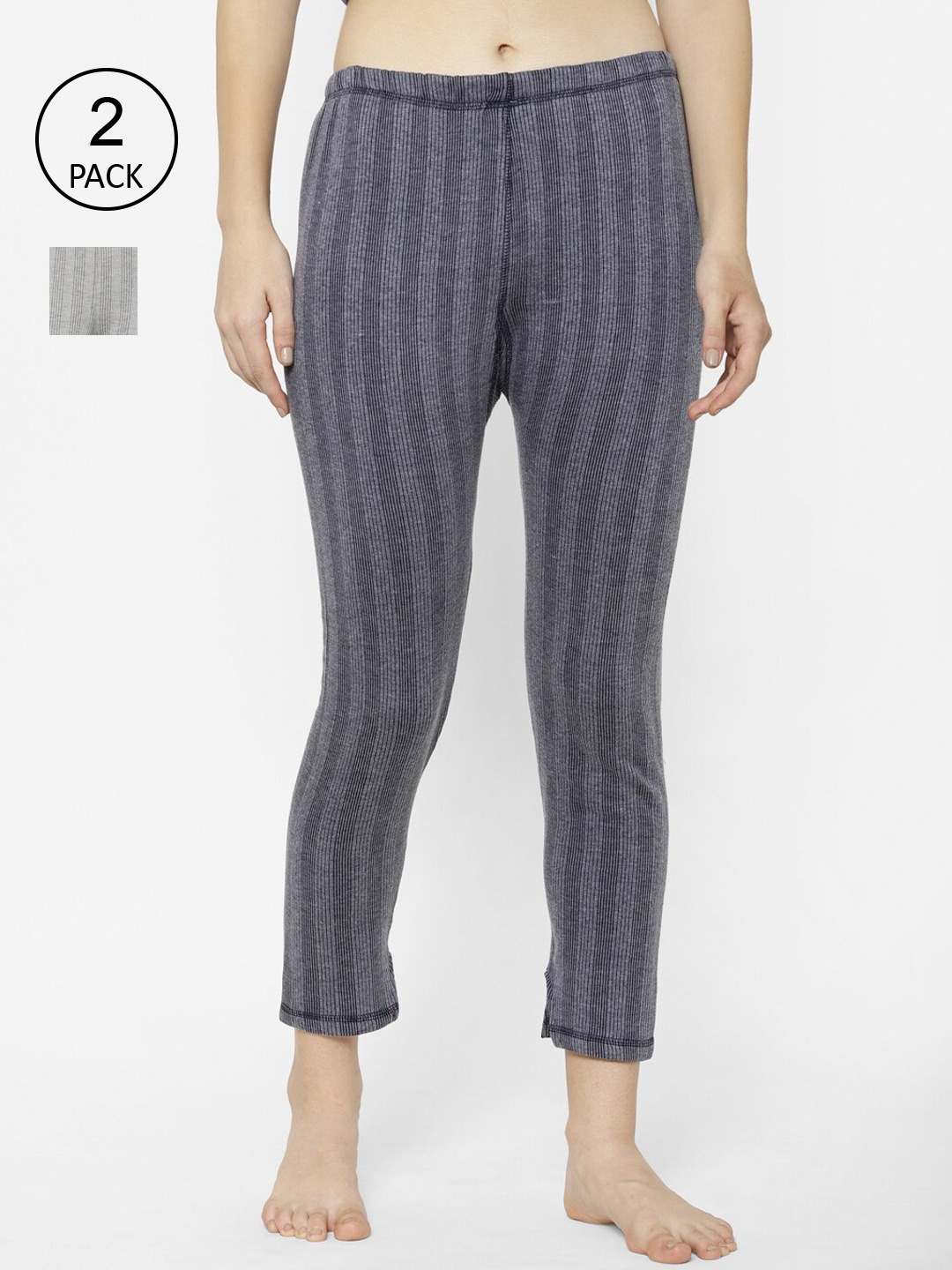 

VIMAL JONNEY Pack Of 2 Ankle-Length Thermal Bottoms, Grey