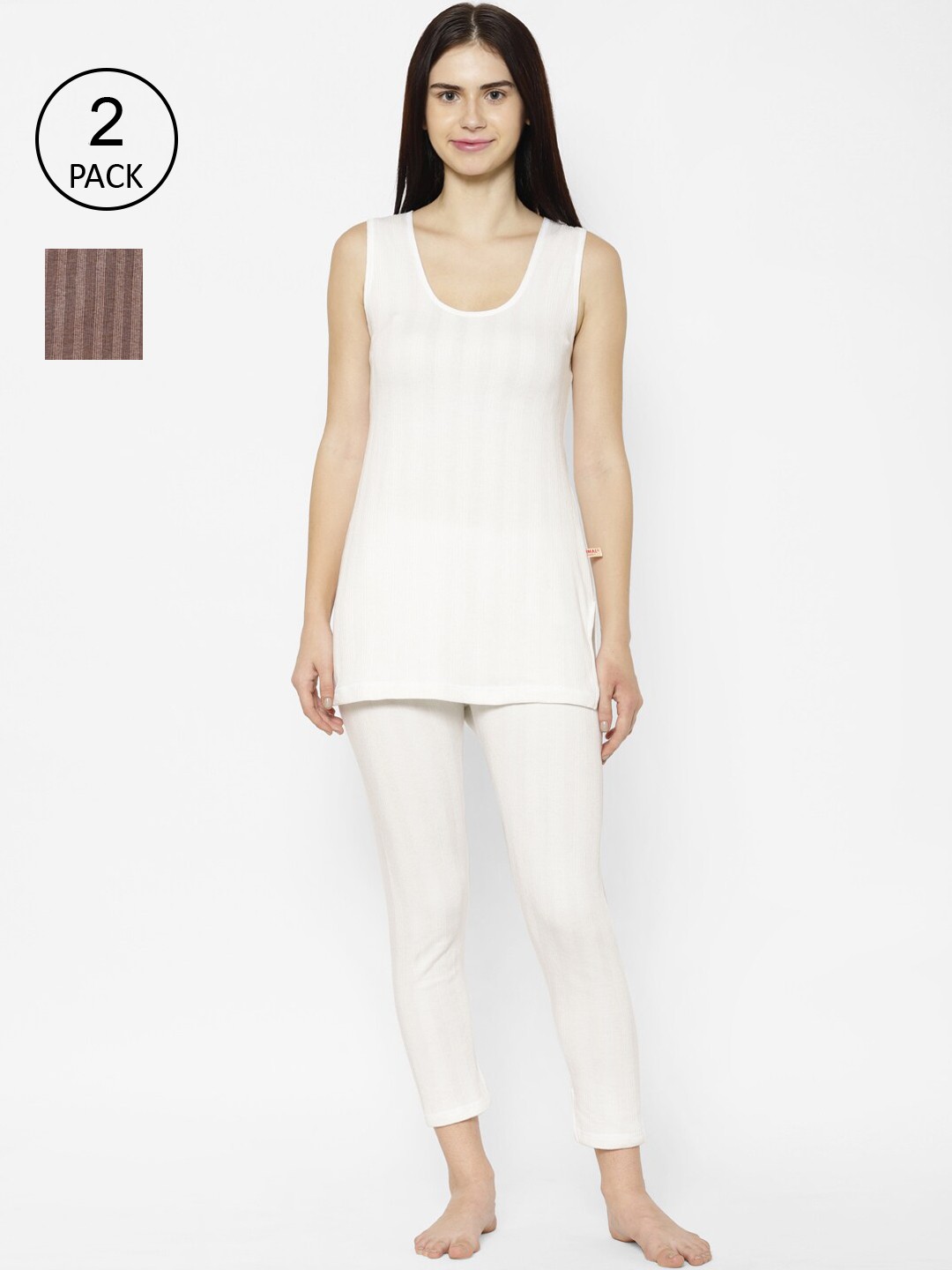

VIMAL JONNEY Women Pack Of 2 Striped Thermal Set, White