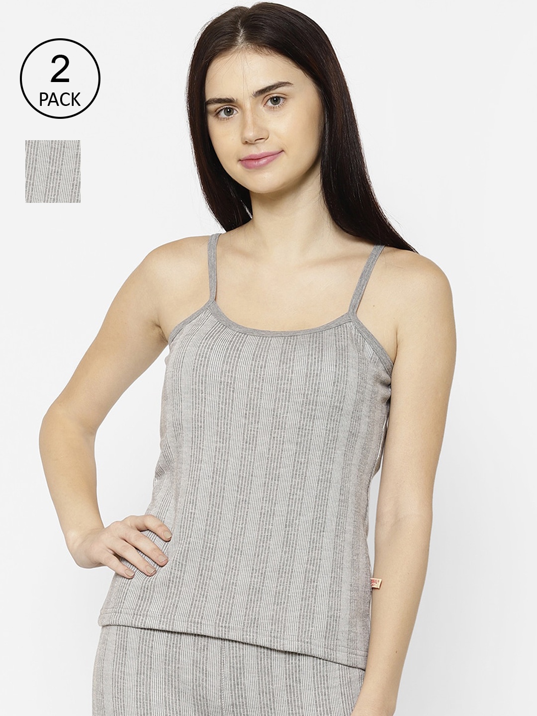 

VIMAL JONNEY Women Pack Of 2 Grey Striped Thermal Tops