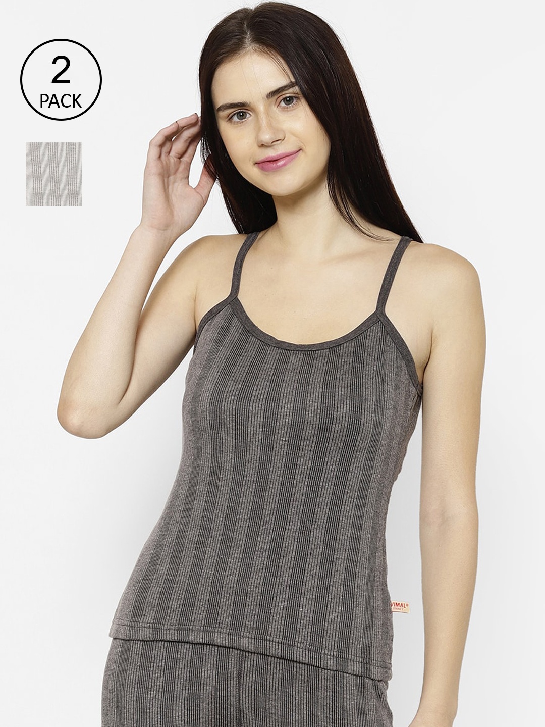 

VIMAL JONNEY Women Pack Of 2 Striped Thermal Tops, Black