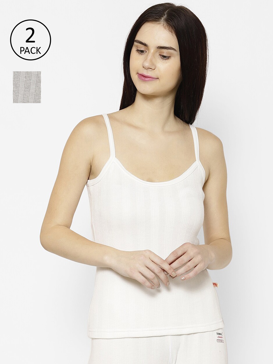 

VIMAL JONNEY Women Pack Of 2 Striped Thermal Tops, White