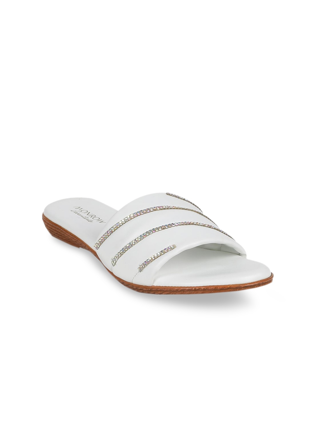 

Monrow Women White Embellished Open Toe Flats