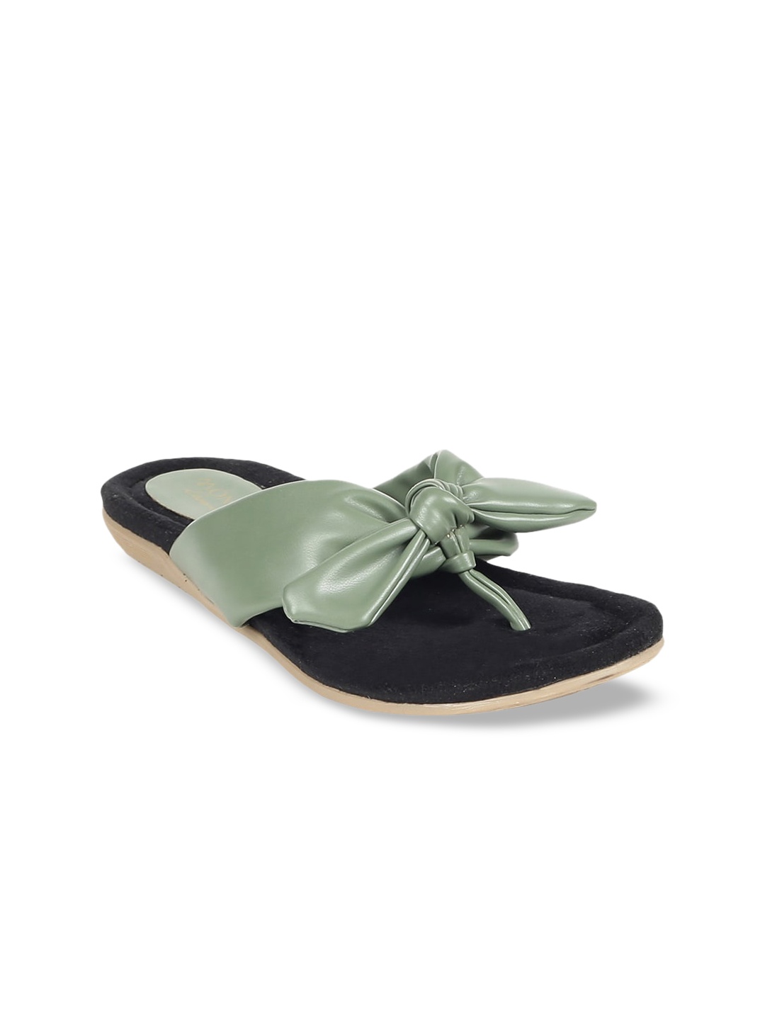 

Monrow Women Olive Green T-Strap Flats with Bows