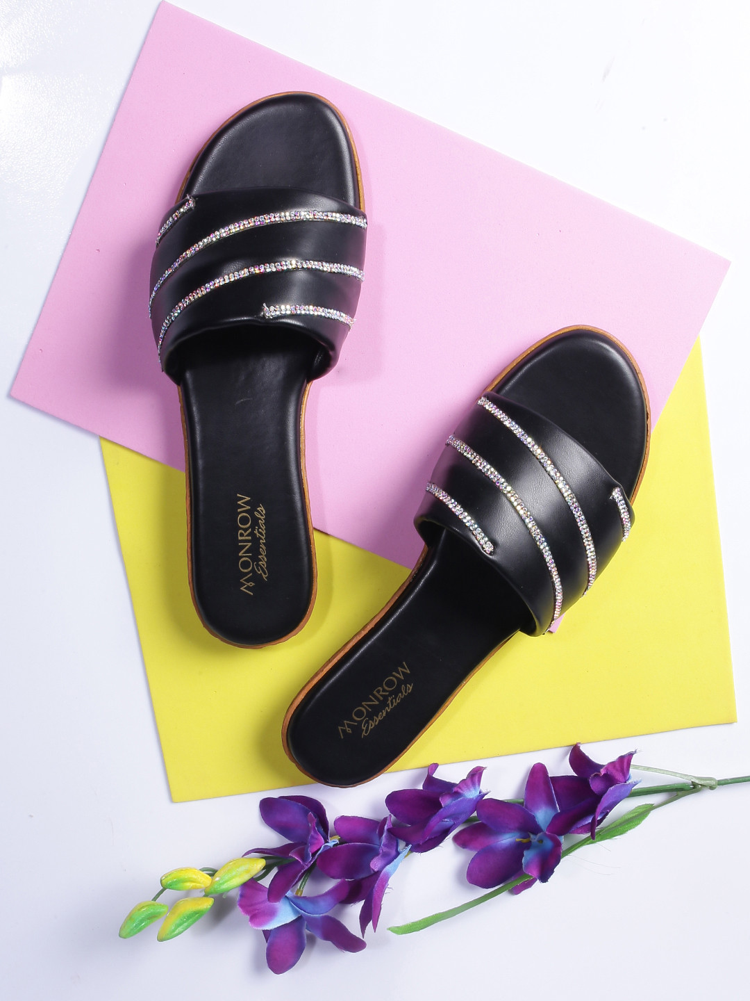 

Monrow Women Black Embellished Open Toe Flats
