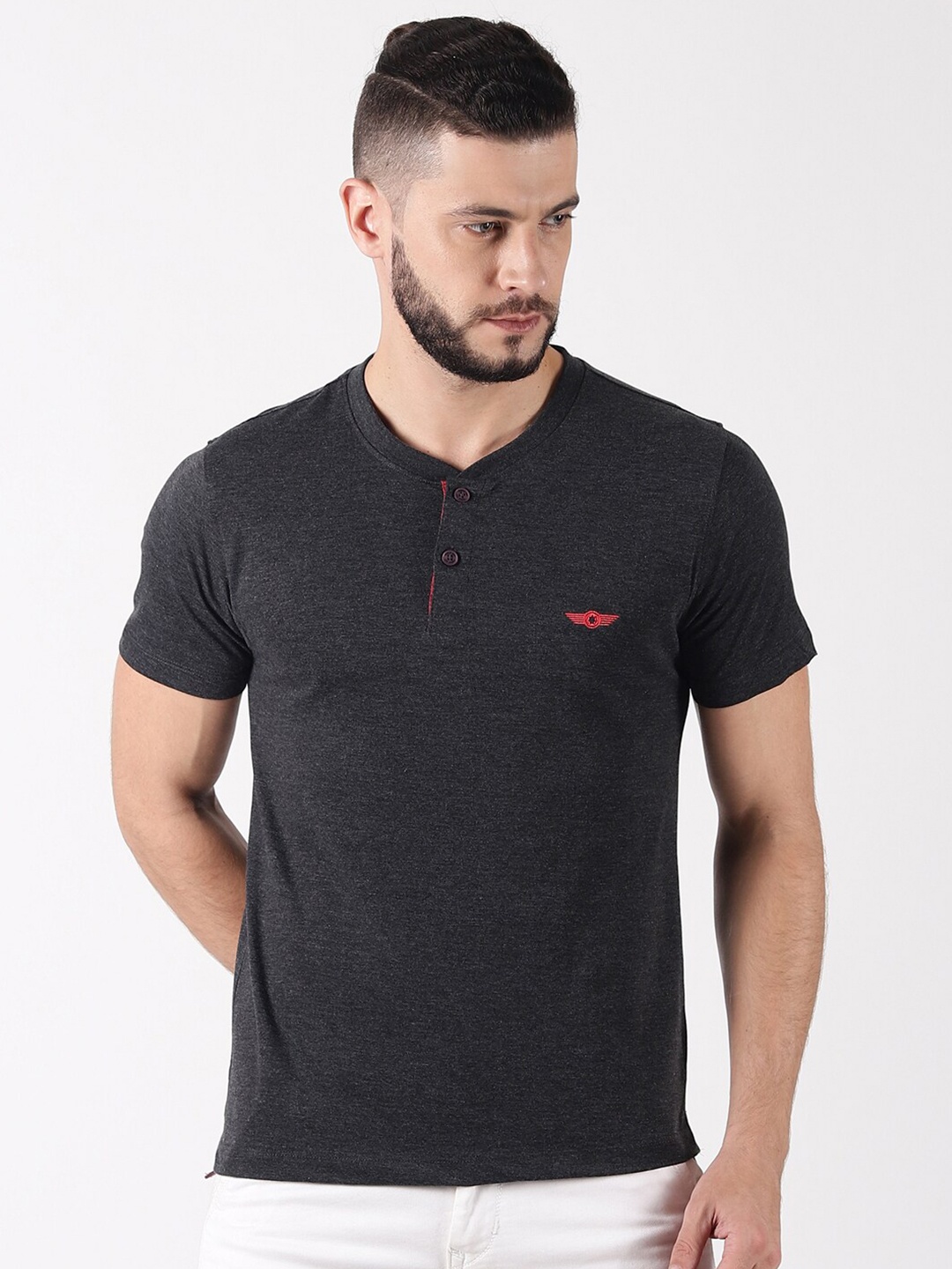 

Force NXT Men Charcoal Henley Neck T-shirt