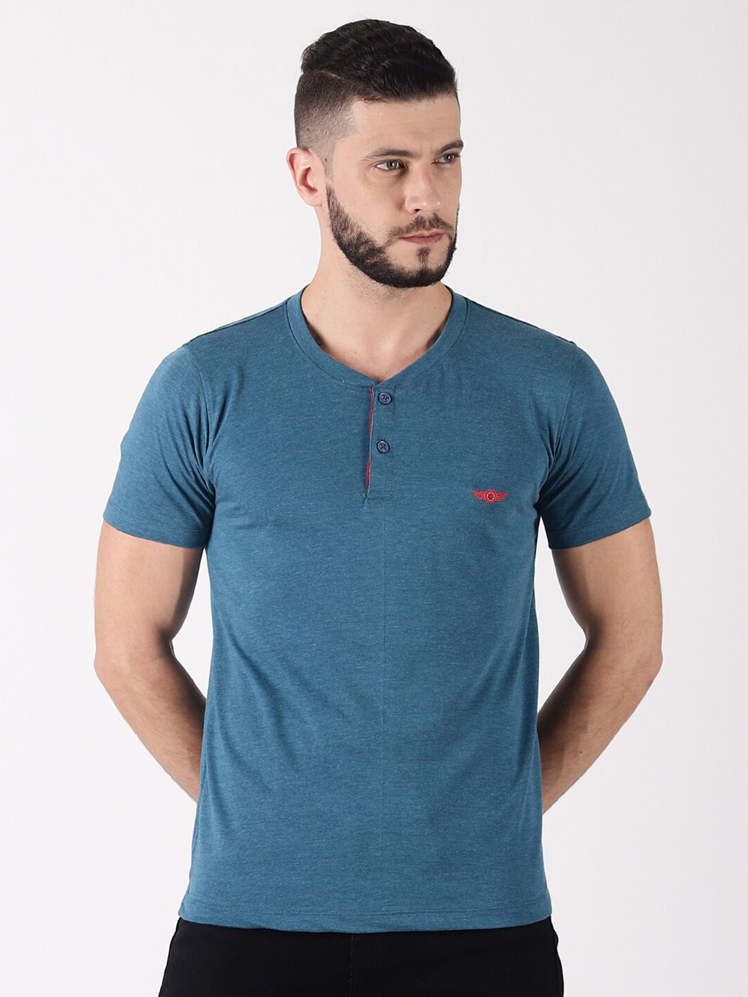

Force NXT Men Henley Neck Super Combed Cotton T-shirt, Blue