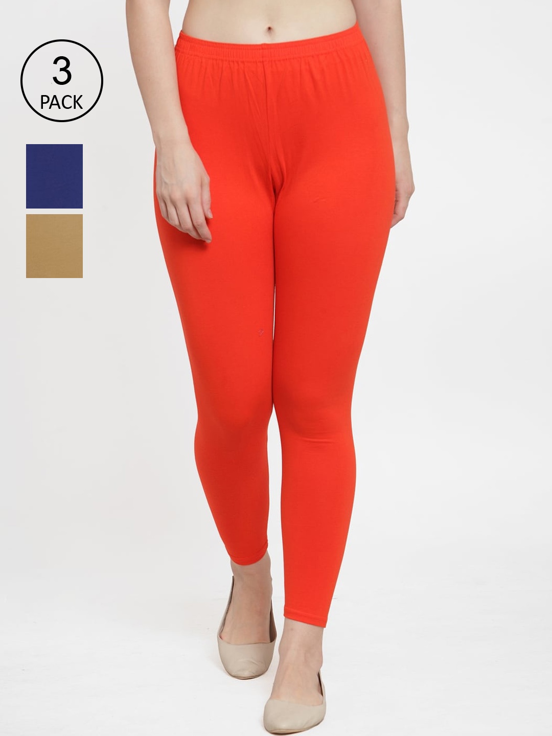 

GRACIT Women Pack Of 3 Solid Ankle-Length Leggings, Blue