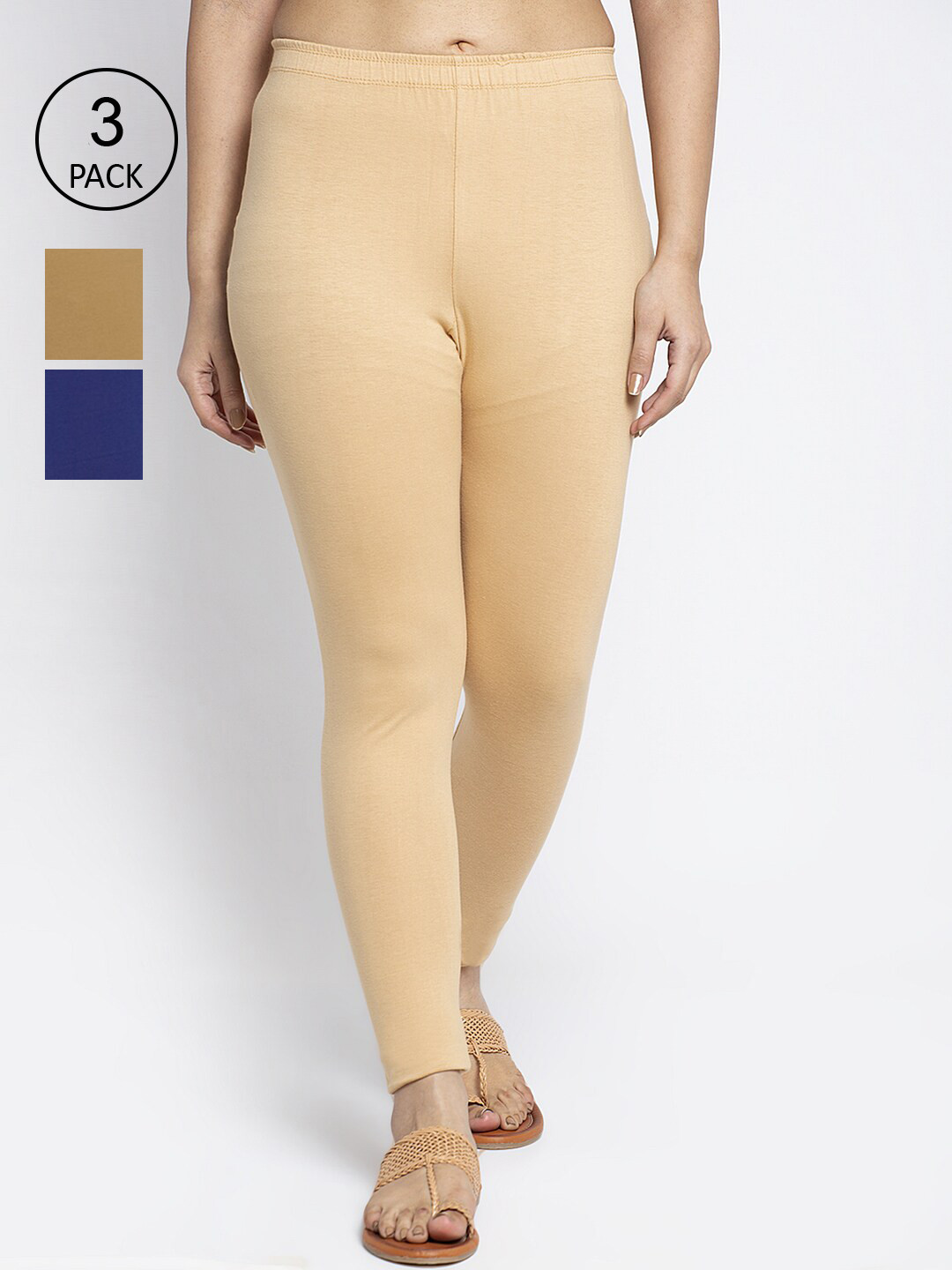 

GRACIT Women Pack Of 3 Solid Ankle-Length Leggings, Blue