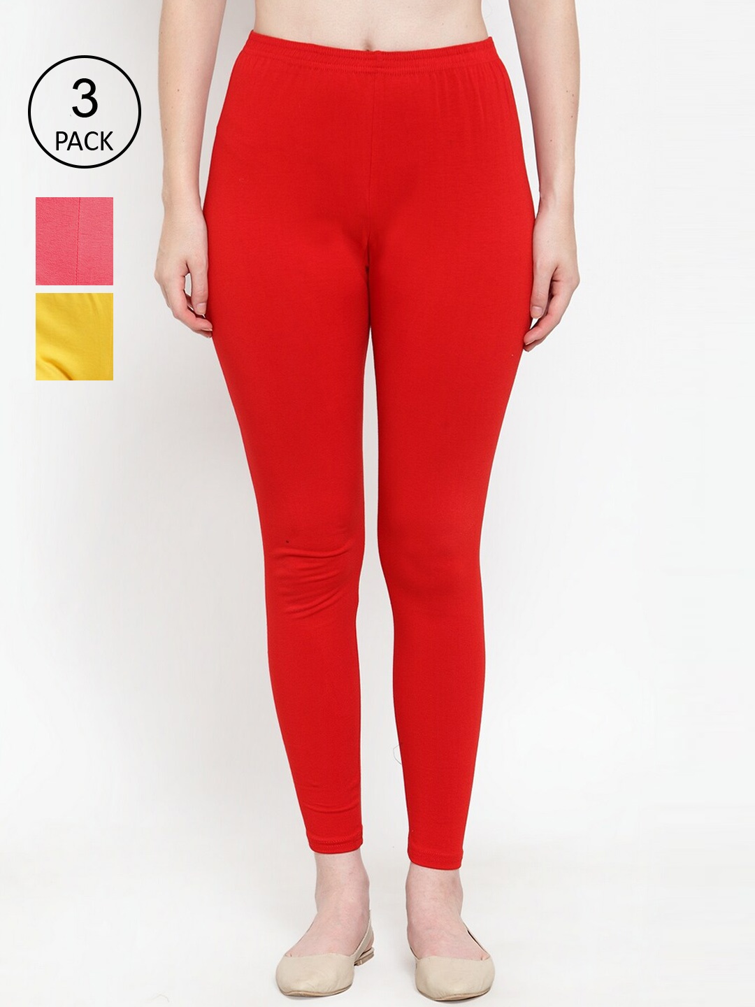 

GRACIT Women Pack Of 3 Solid Ankle-Length Leggings, Red