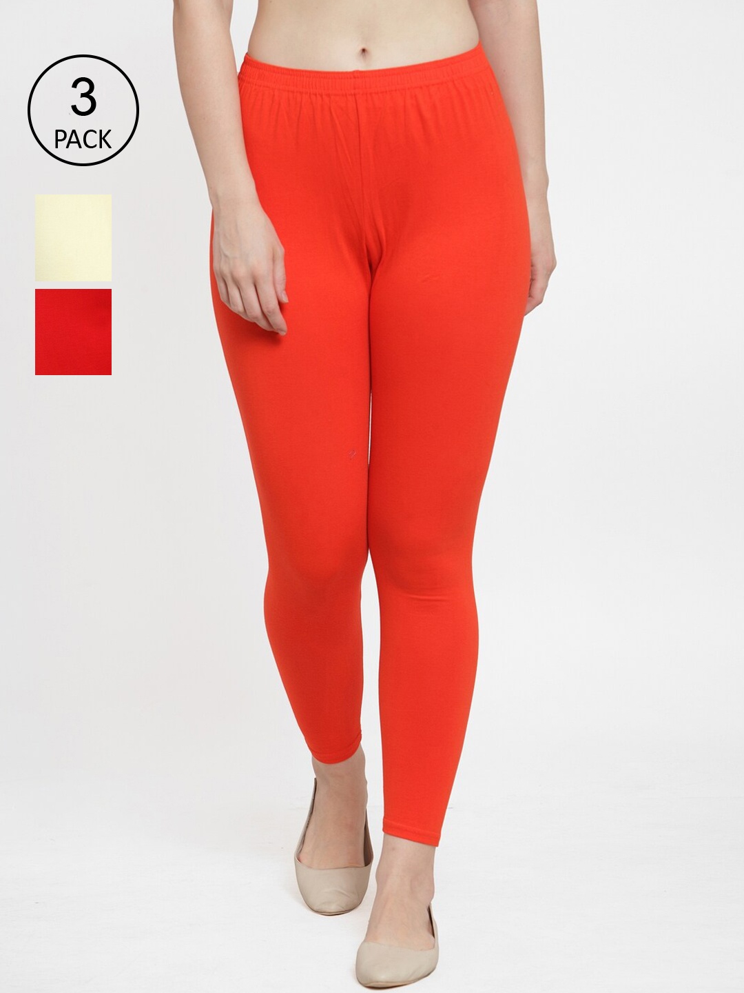 

GRACIT Women Pack Of 3 Solid Ankle-Length Leggings, Red