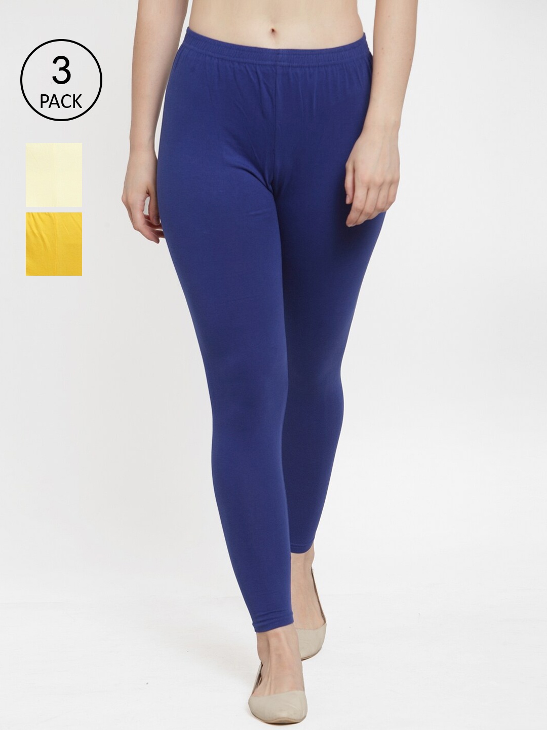 

GRACIT Women Pack Of 3 Solid Ankle-Length Leggings, Blue