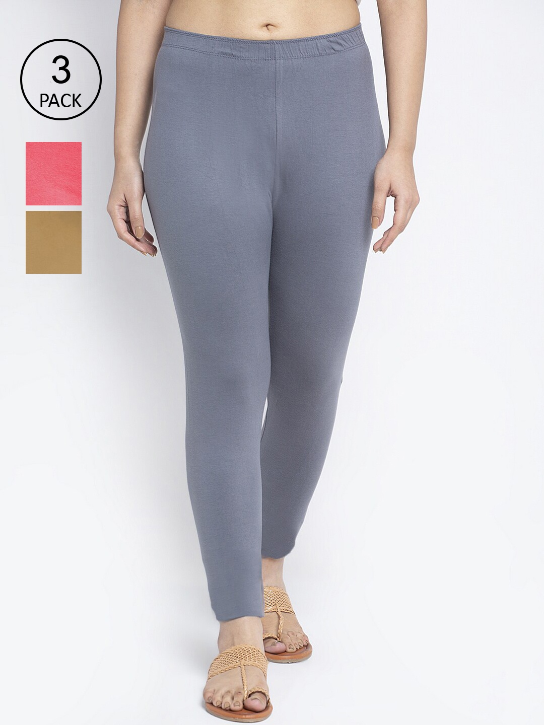 

GRACIT Women Pack Of 3 Solid Ankle-Length Leggings, Grey