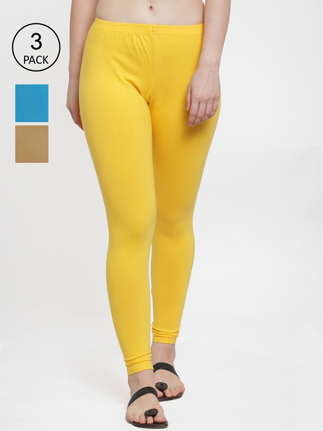 

GRACIT Women Pack Of 3 Solid Ankle-Length Leggings, Yellow