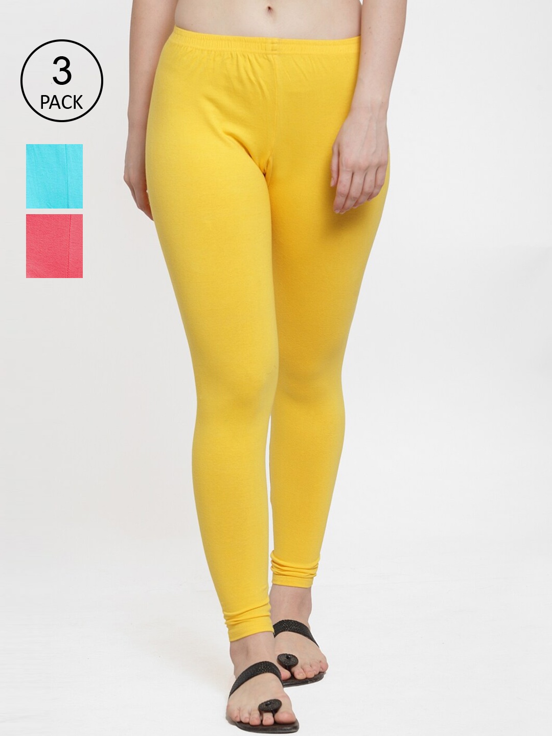 

GRACIT Women Pack Of 3 Solid Ankle-Length Leggings, Yellow
