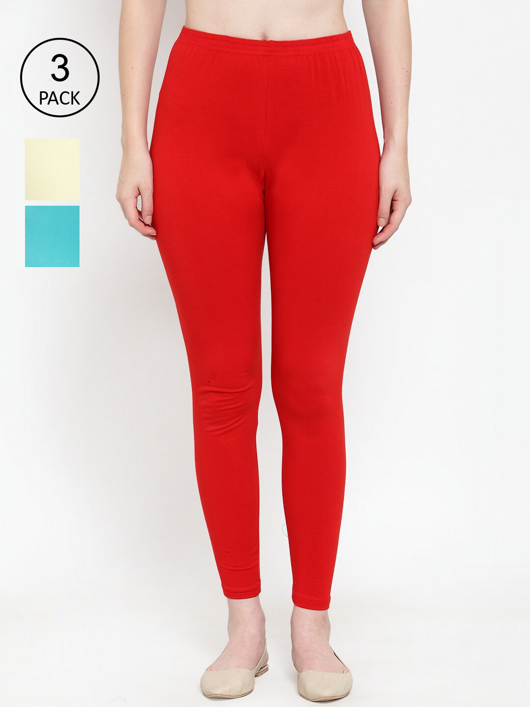 

GRACIT Women Pack Of 3 Solid Ankle-Length Leggings, Red