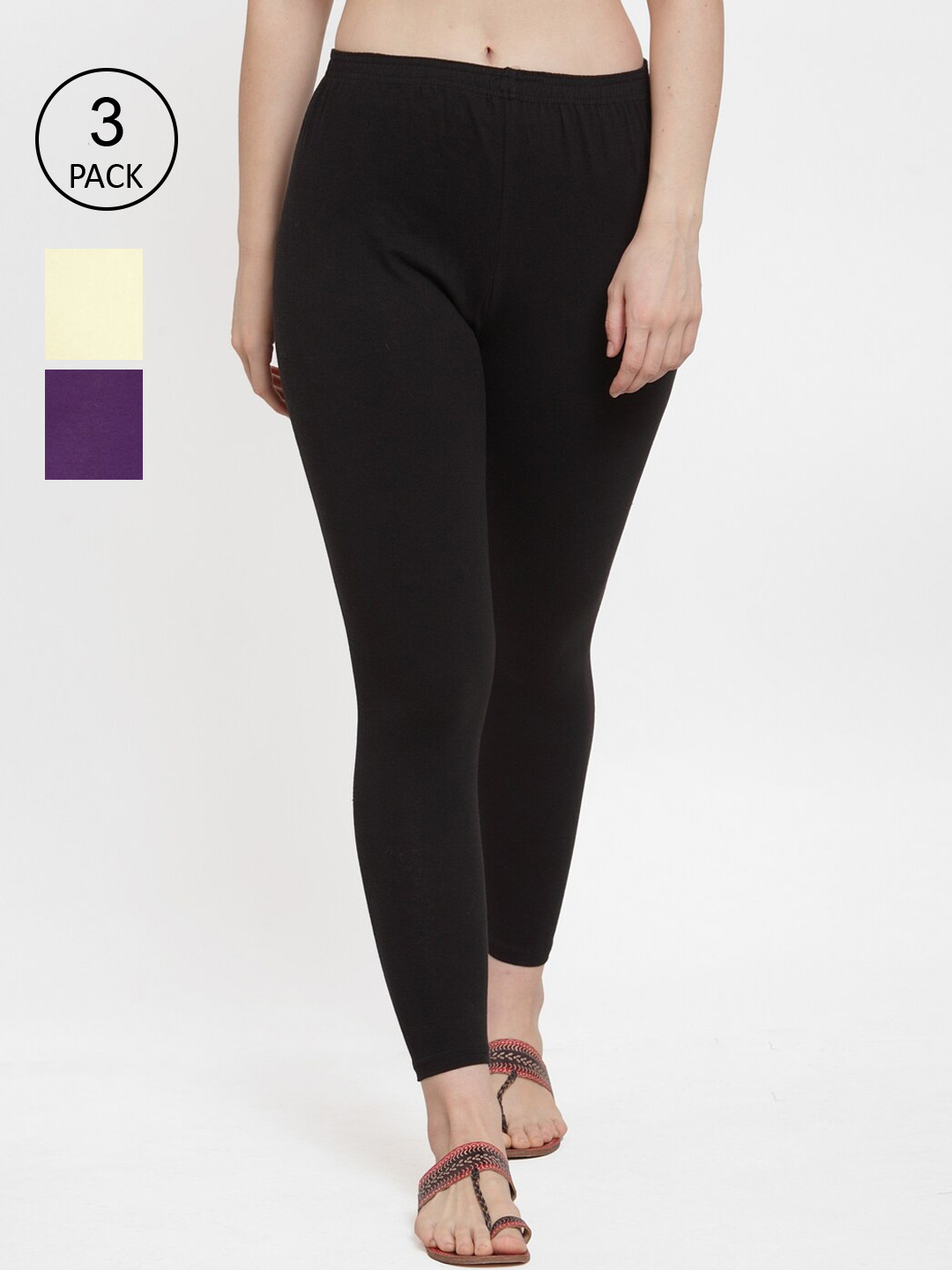 

GRACIT Women Pack Of 3 Solid Ankle-Length Leggings, Black