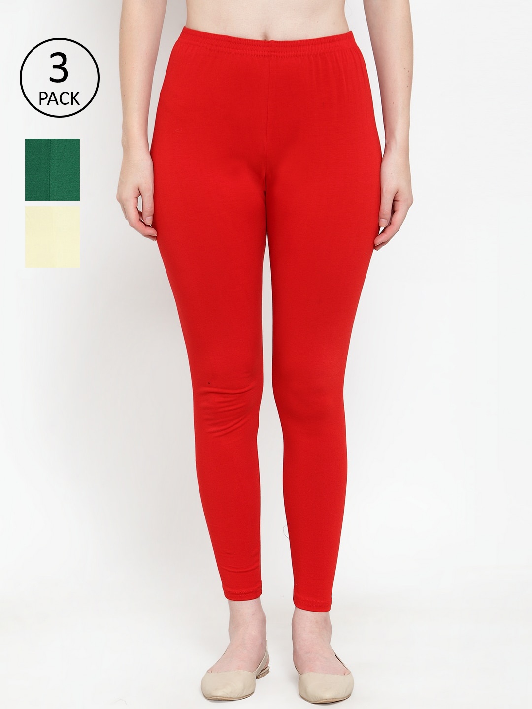 

GRACIT Women Pack Of 3 Solid Ankle-Length Leggings, Red