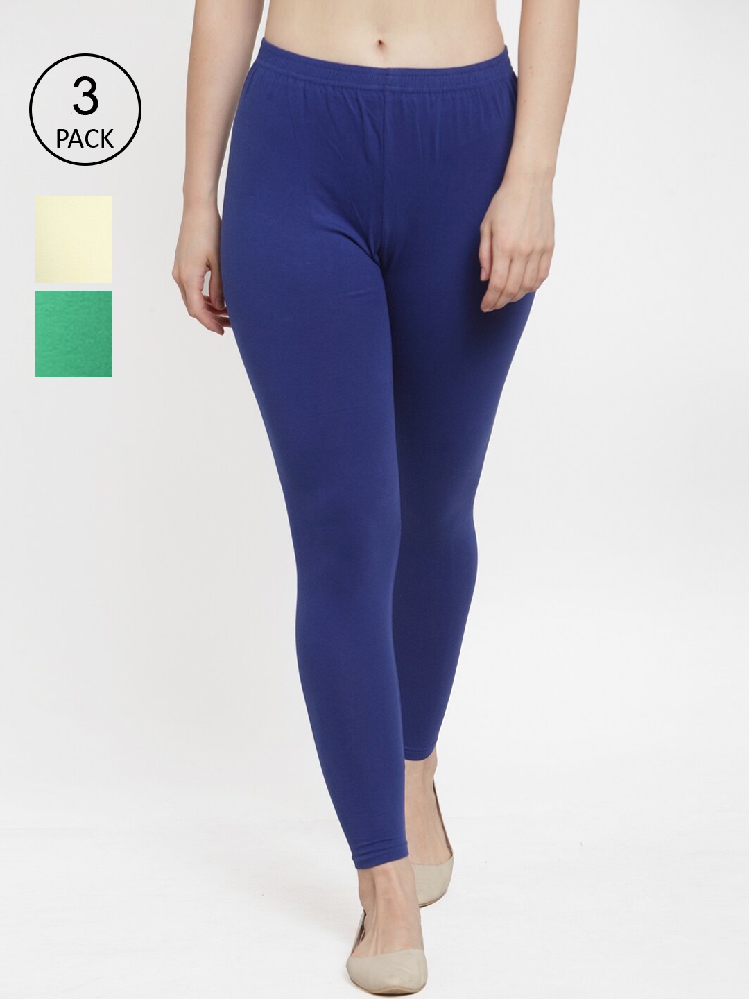 

GRACIT Women Pack Of 3 Solid Ankle- Length Leggings, Blue