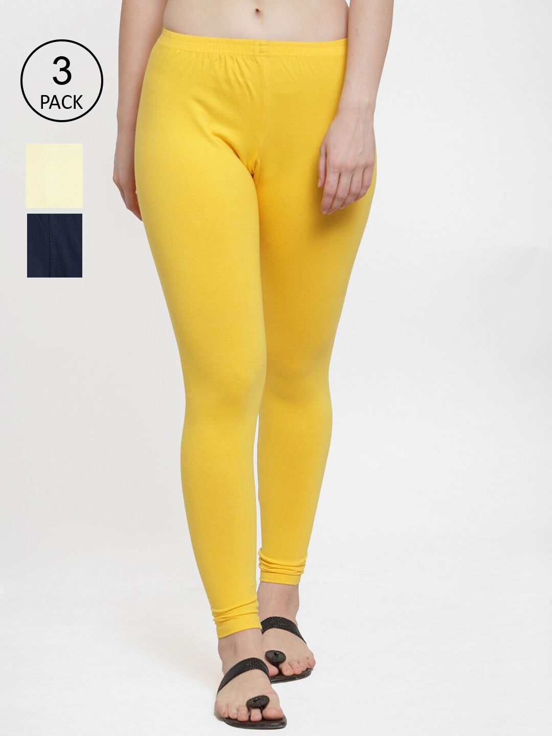 

GRACIT Women Pack Of 3 Solid Ankle-Length Leggings, Yellow