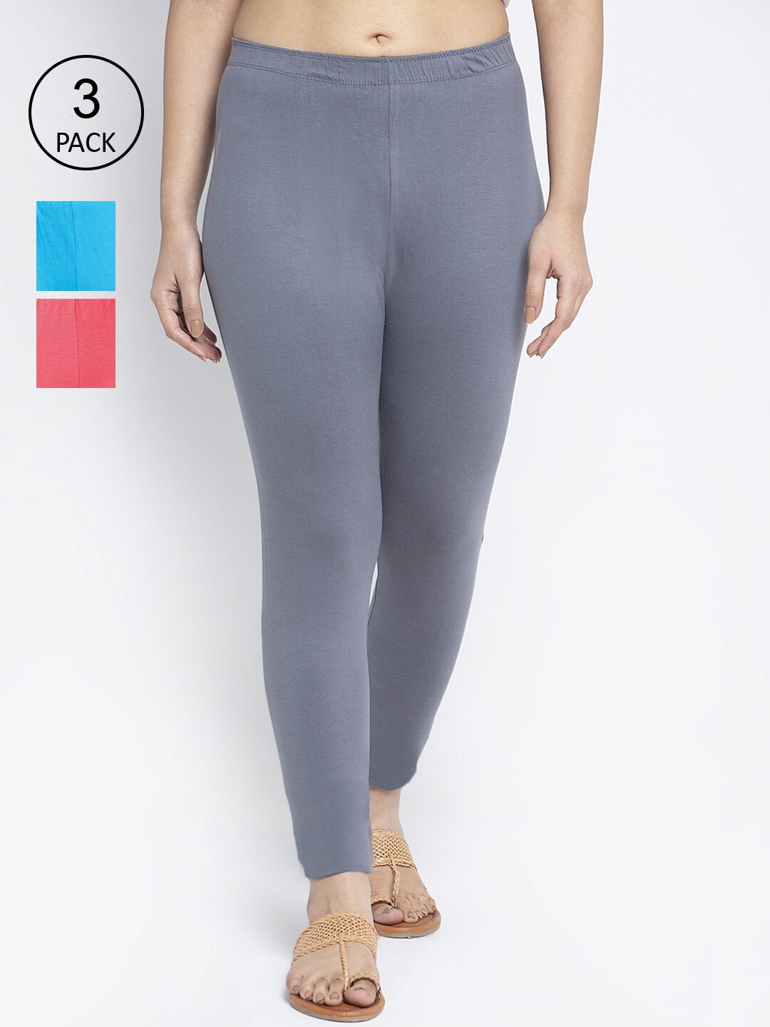 

GRACIT Women Pack Of 3 Solid Ankle-Length Leggings, Grey