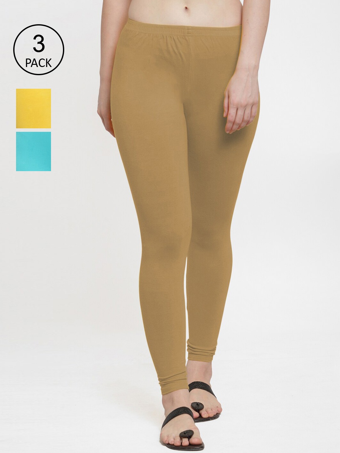

GRACIT Women Pack Of 3 Solid Ankle-Length Leggings, Yellow