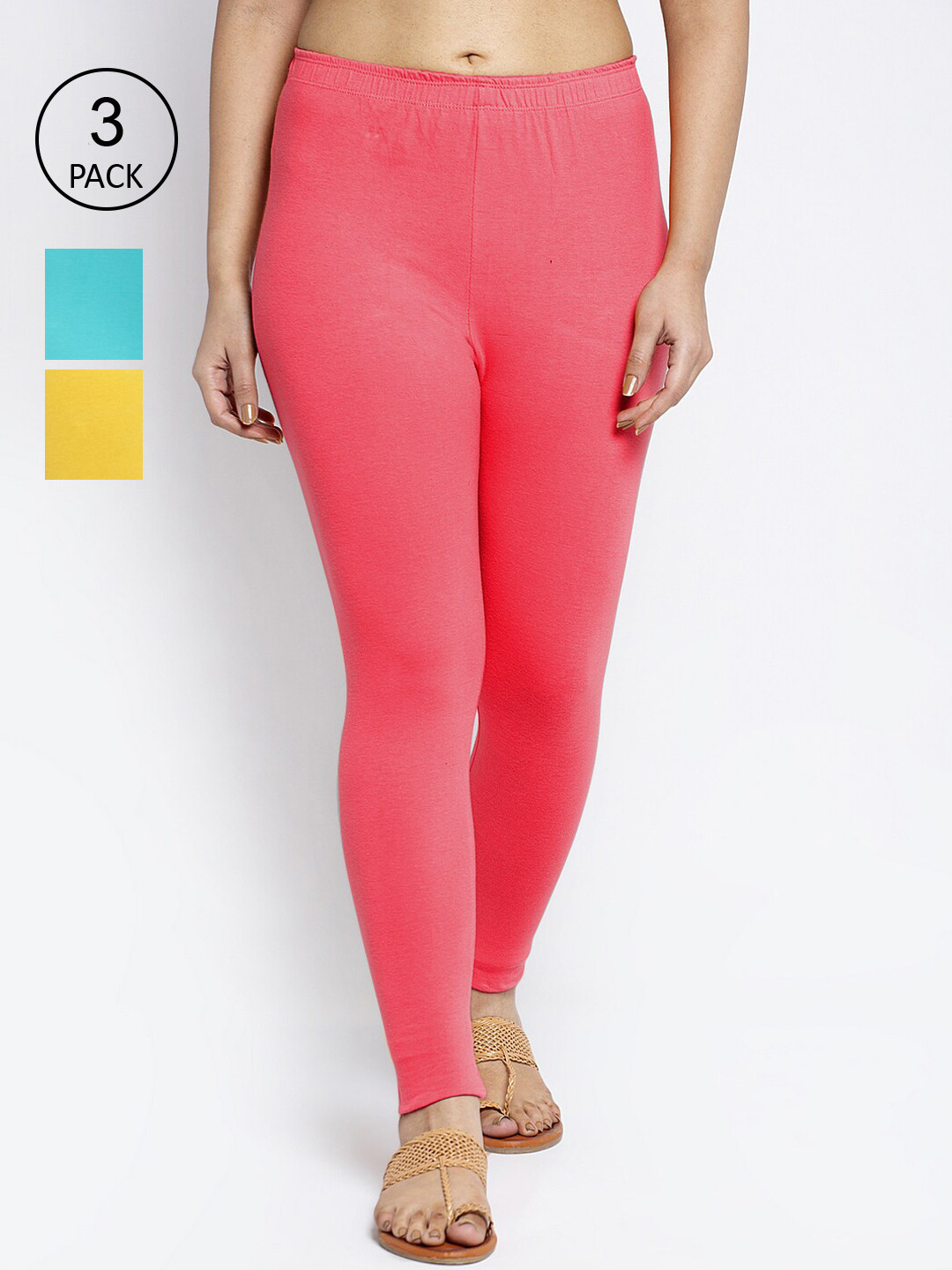 

GRACIT Women Peach & Sea Green Set of 3 Ankle Length Leggings