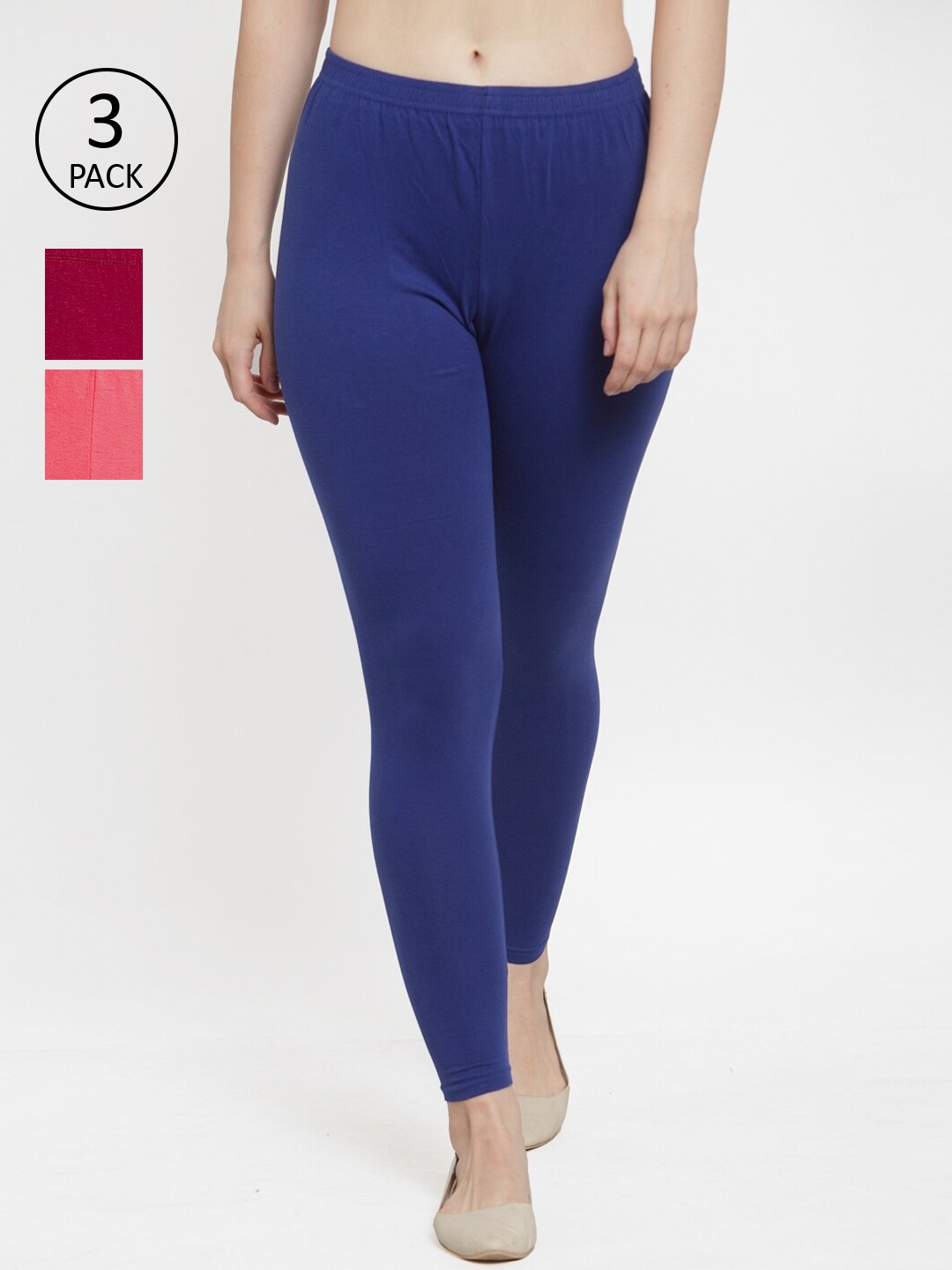 

GRACIT Women Pack Of 3 Solid Ankle-Length Leggings, Blue