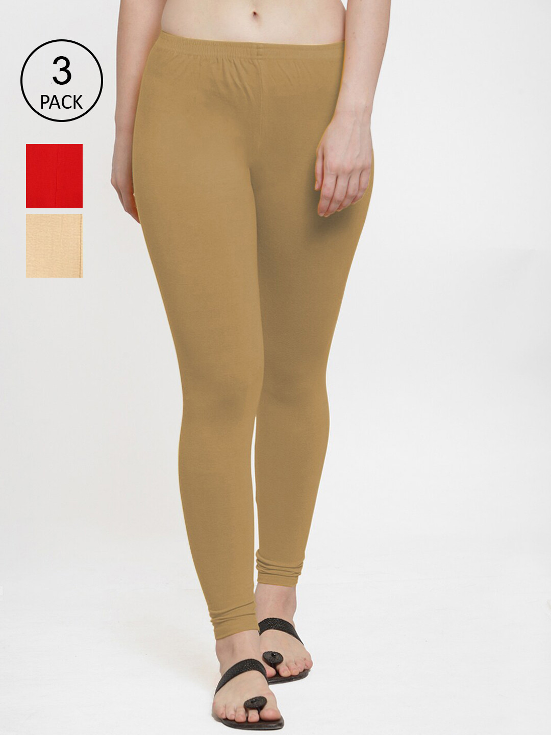 

GRACIT Women Pack Of 3 Solid Ankle-Length Leggings, Red