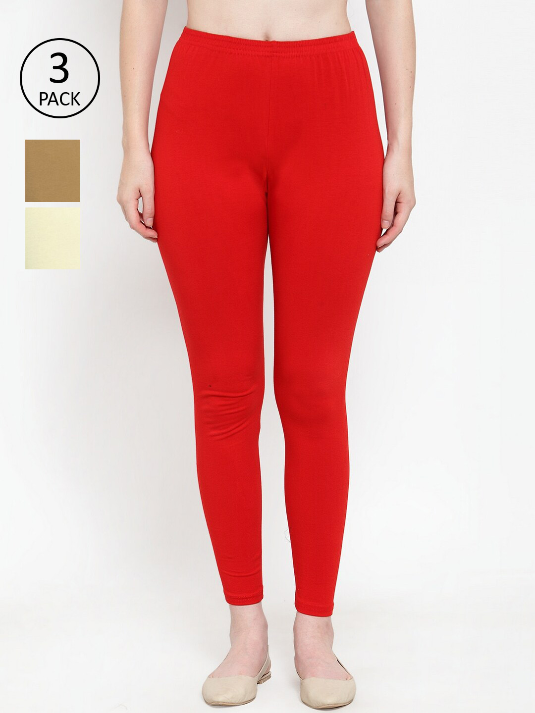 

GRACIT Women Pack Of 3 Solid Ankle-Length Leggings, Red