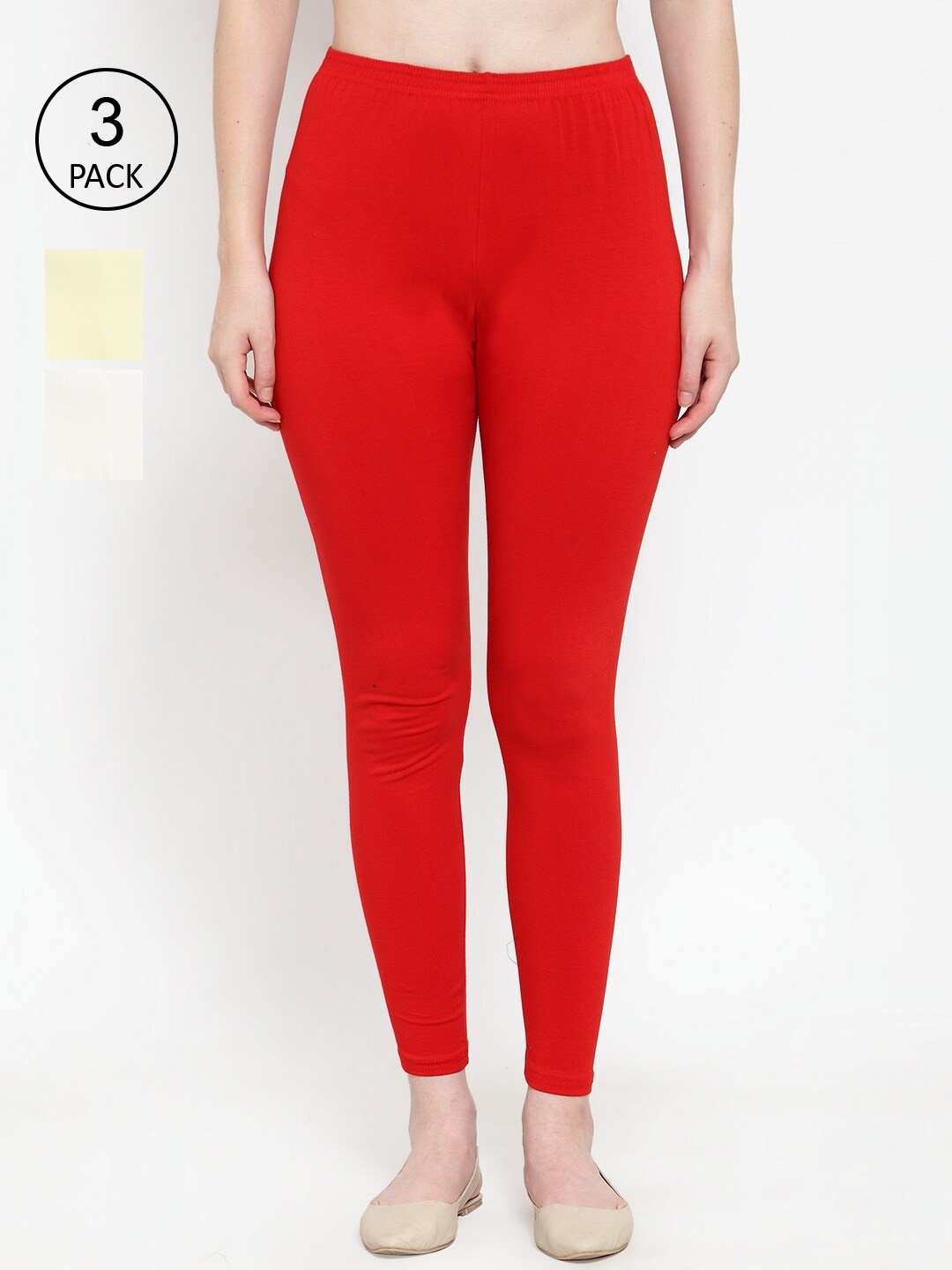 

GRACIT Women Pack Of 3 Solid Ankle-Length Leggings, Red