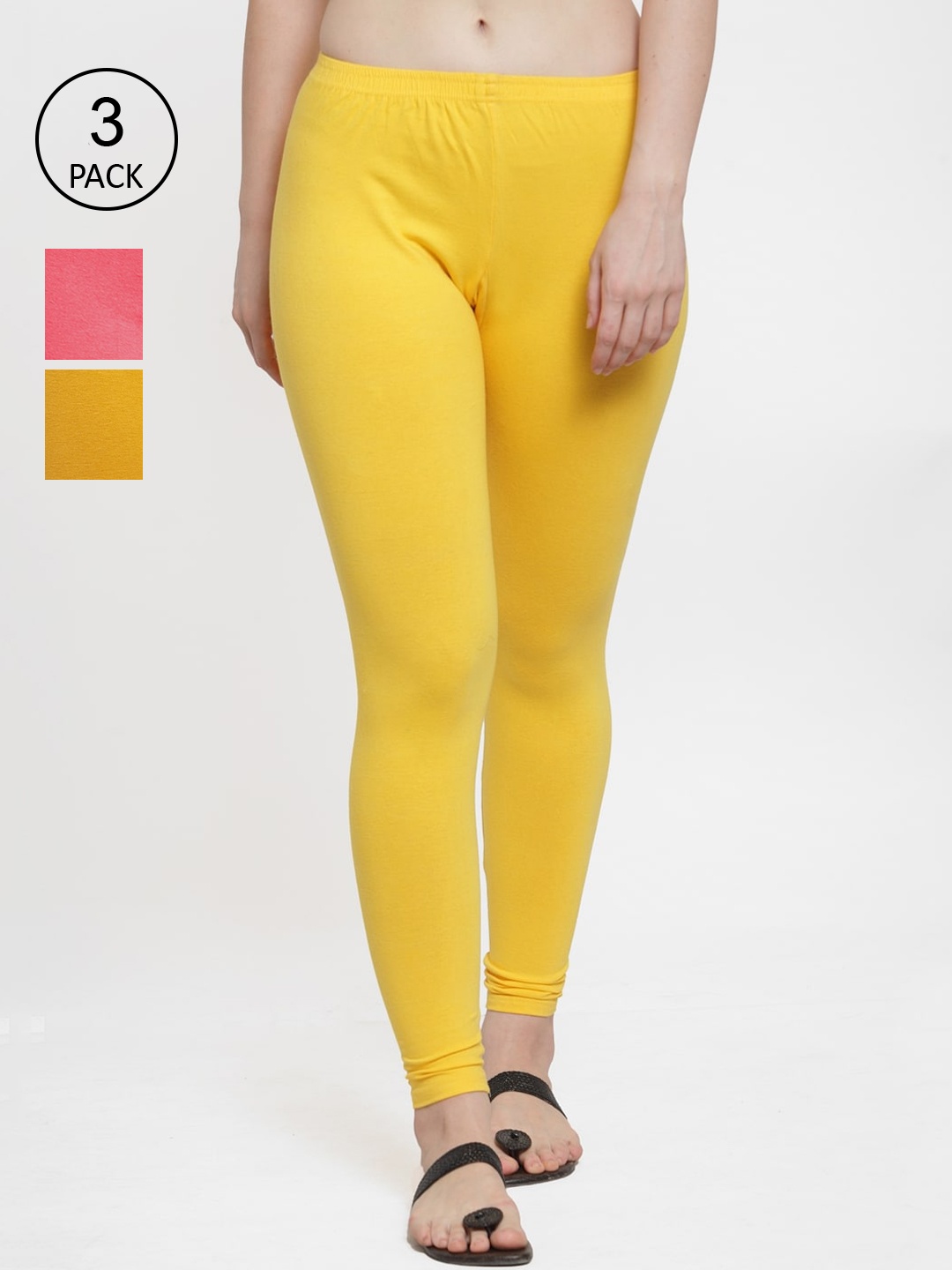 

GRACIT Women Pack Of 3 Solid Ankle-Length Leggings, Yellow