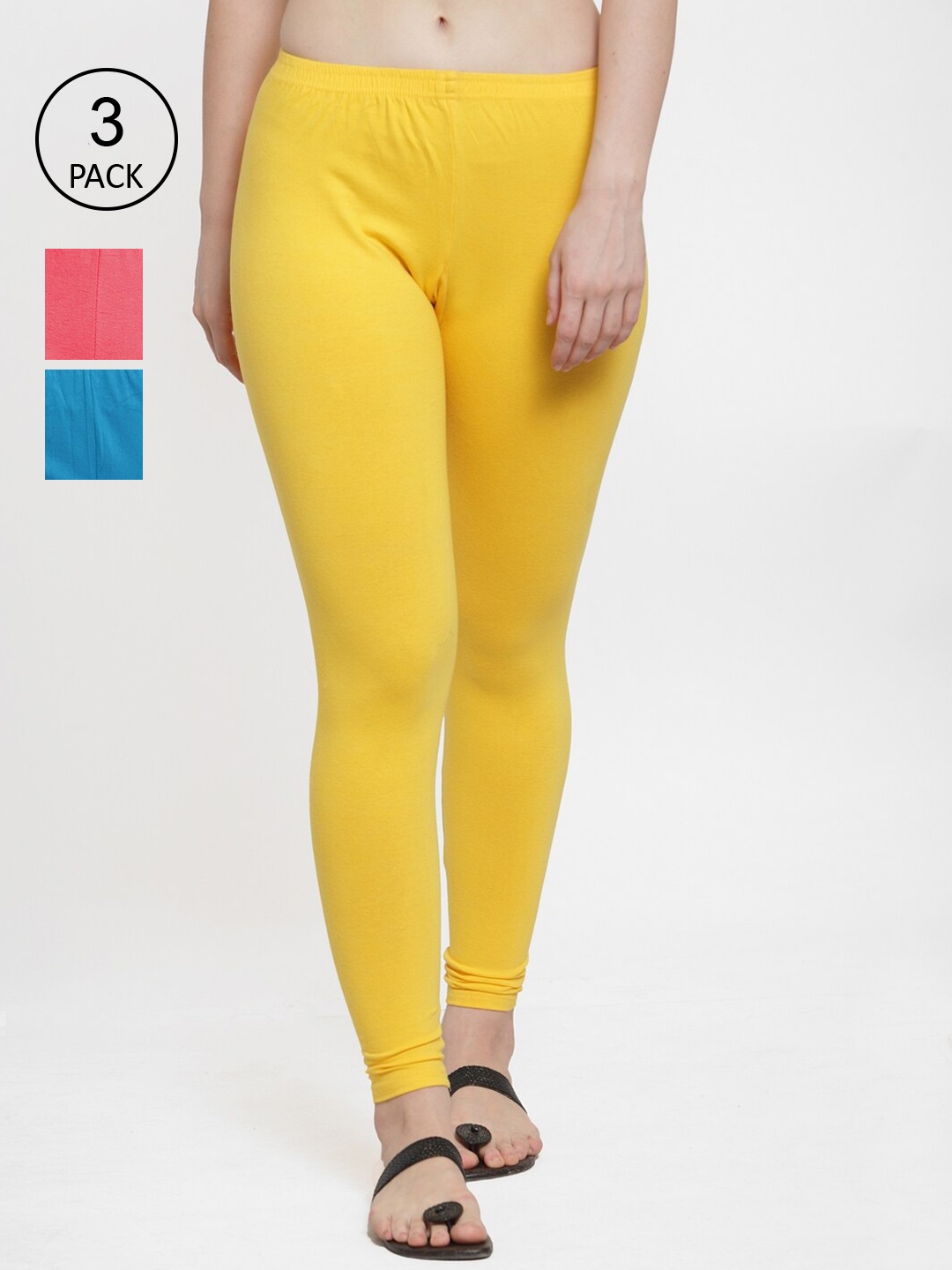 

GRACIT Women Pack Of 3 Solid Ankle-Length Leggings, Yellow