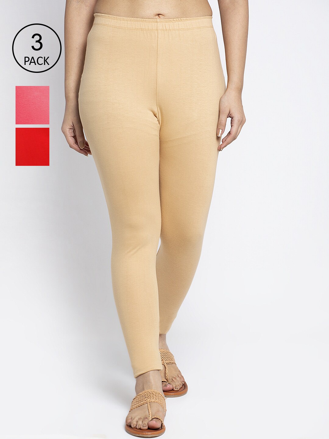 

GRACIT Women Pack Of 3 Solid Ankle-Length Leggings, Red