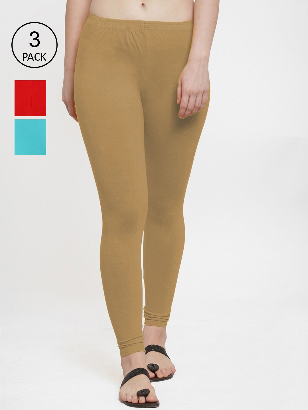 

GRACIT Women Pack Of 3 Solid Ankle-Length Leggings, Red