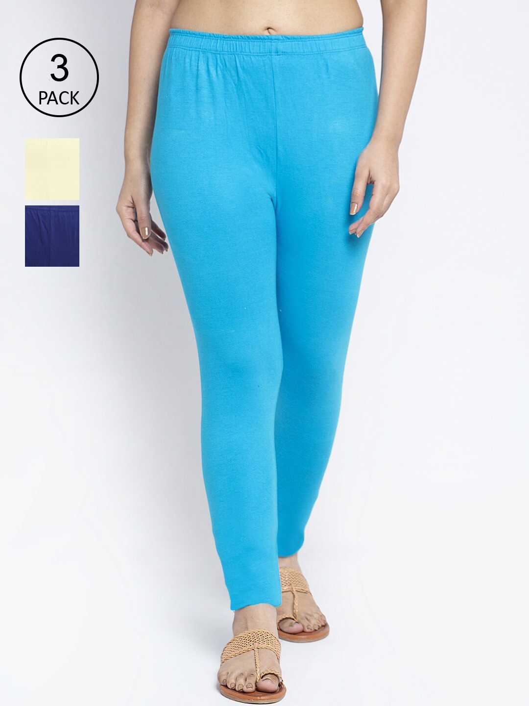 

GRACIT Women Pack Of 3 Solid Ankle-Length Leggings, Blue