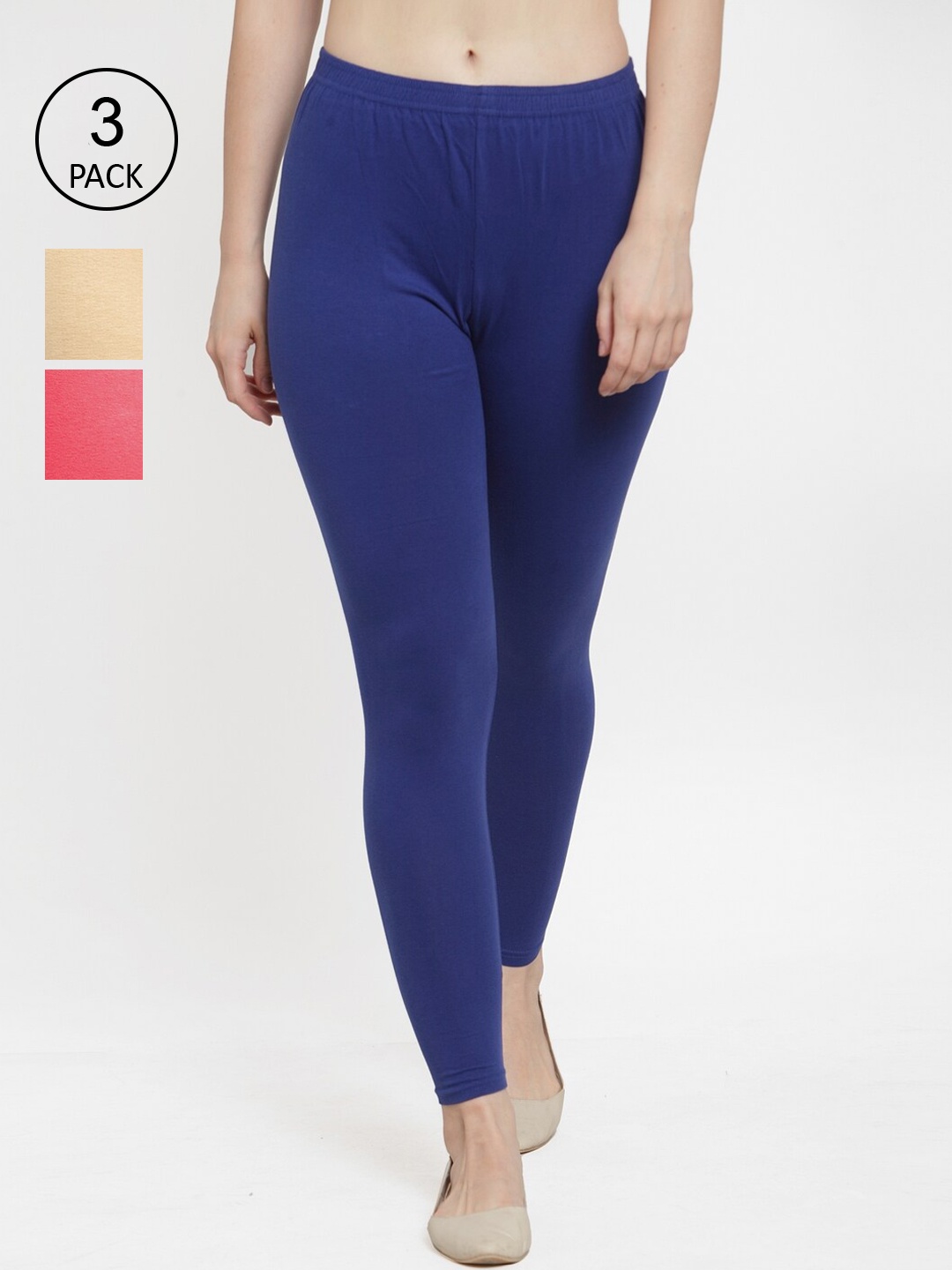 

GRACIT Women Pack Of 3 Solid Ankle-Length Leggings, Blue