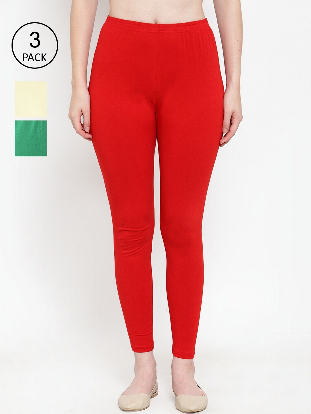 

GRACIT Women Pack Of 3 Solid Ankle-Length Leggings, Red