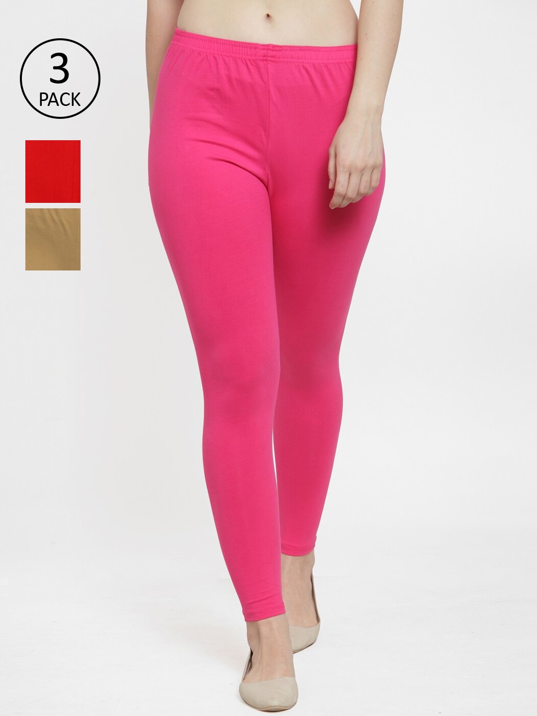 

GRACIT Women Pack Of 3 Solid Ankle-Length Leggings, Red