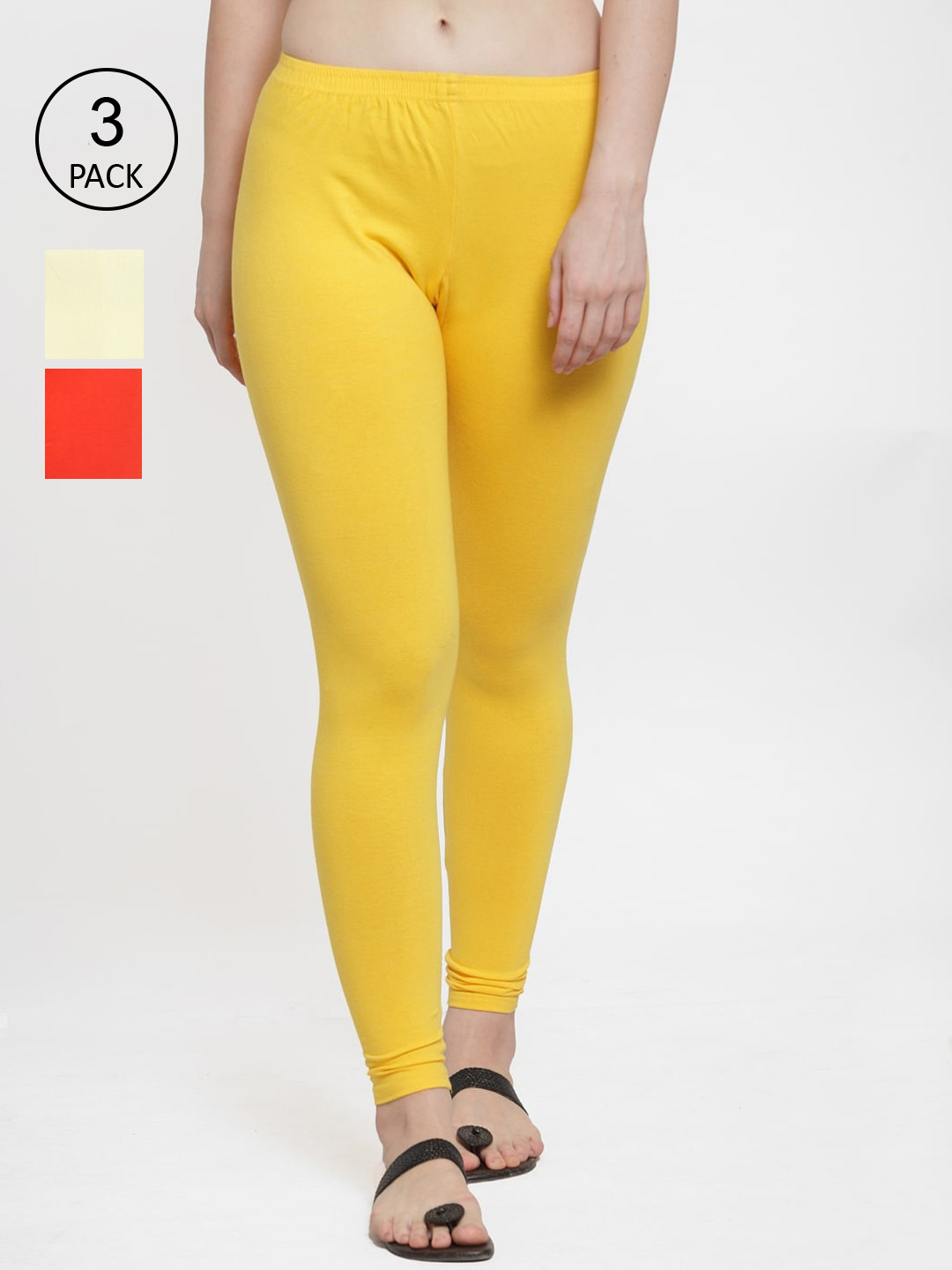 

GRACIT Women Pack Of 3 Solid Ankle-Length Leggings, Yellow