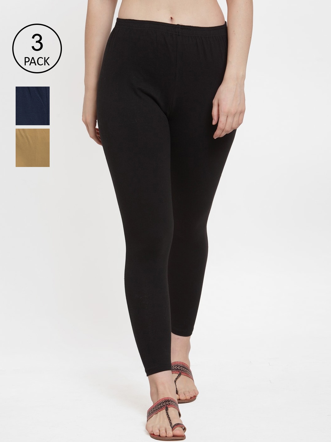 

GRACIT Women Pack Of 3 Solid Ankle-Length Leggings, Black