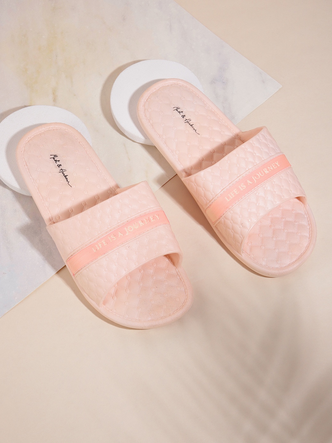 

Mast & Harbour Women Peach-Coloured Textured Sliders