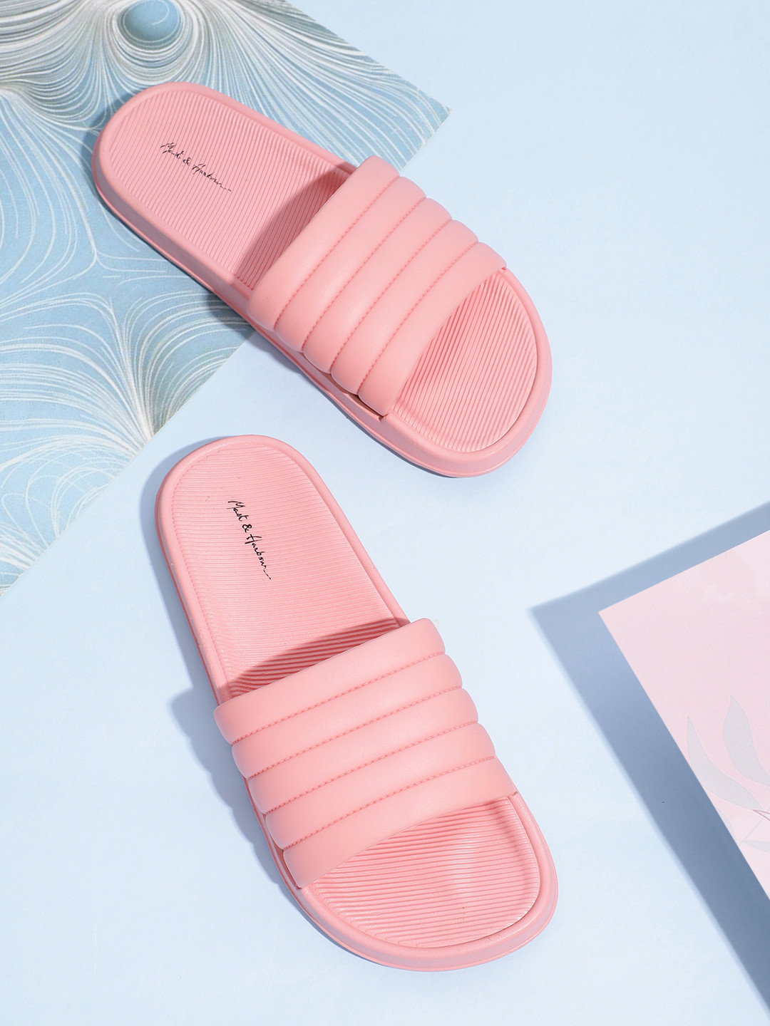 

Mast & Harbour Women Pink Self Striped Sliders