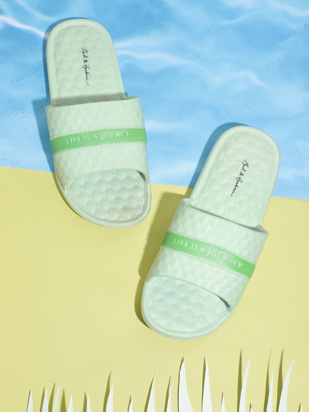 

Mast & Harbour Women Mint Green Textured Sliders