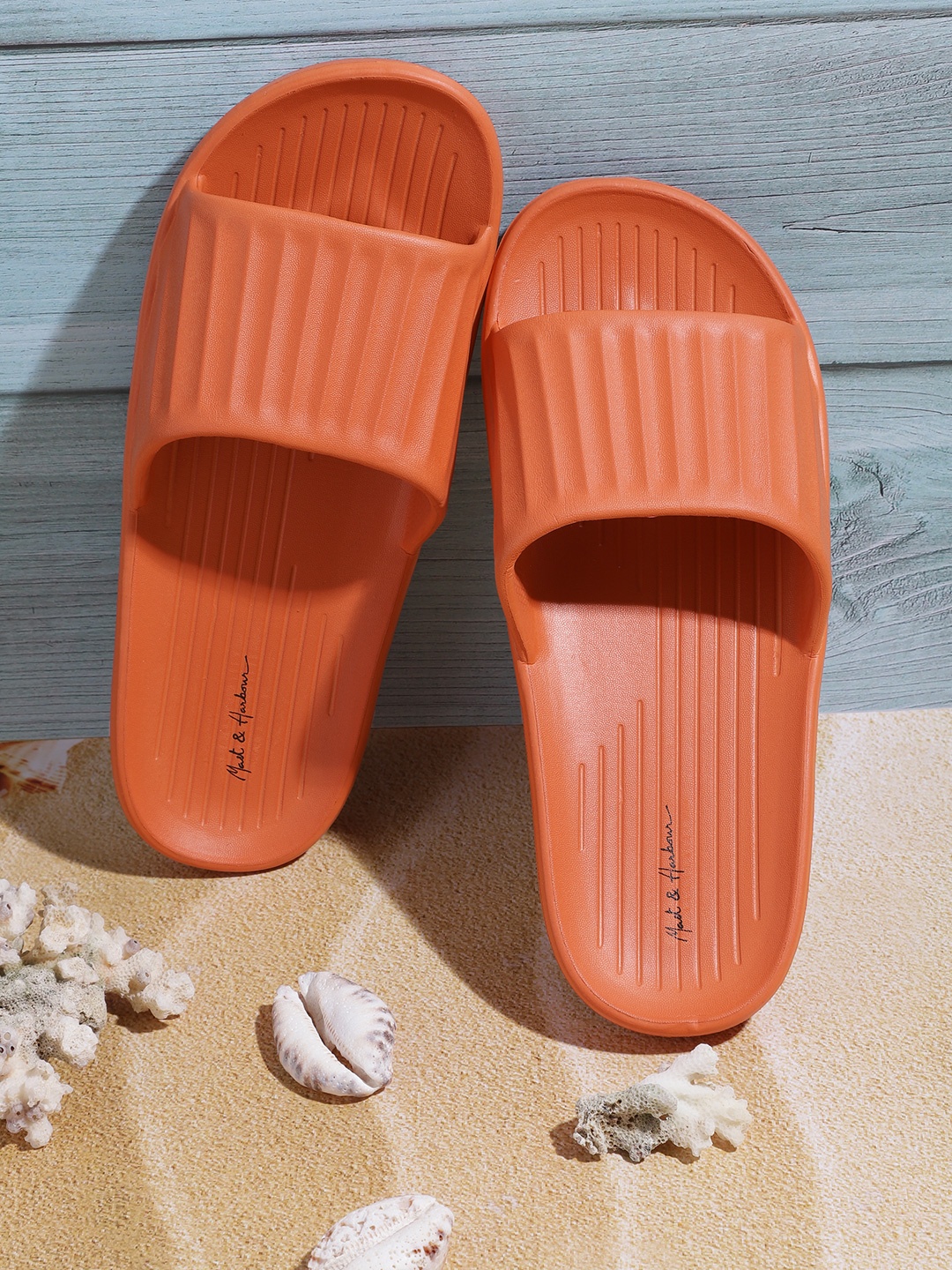 

Mast & Harbour Women Rust Orange Textured Sliders