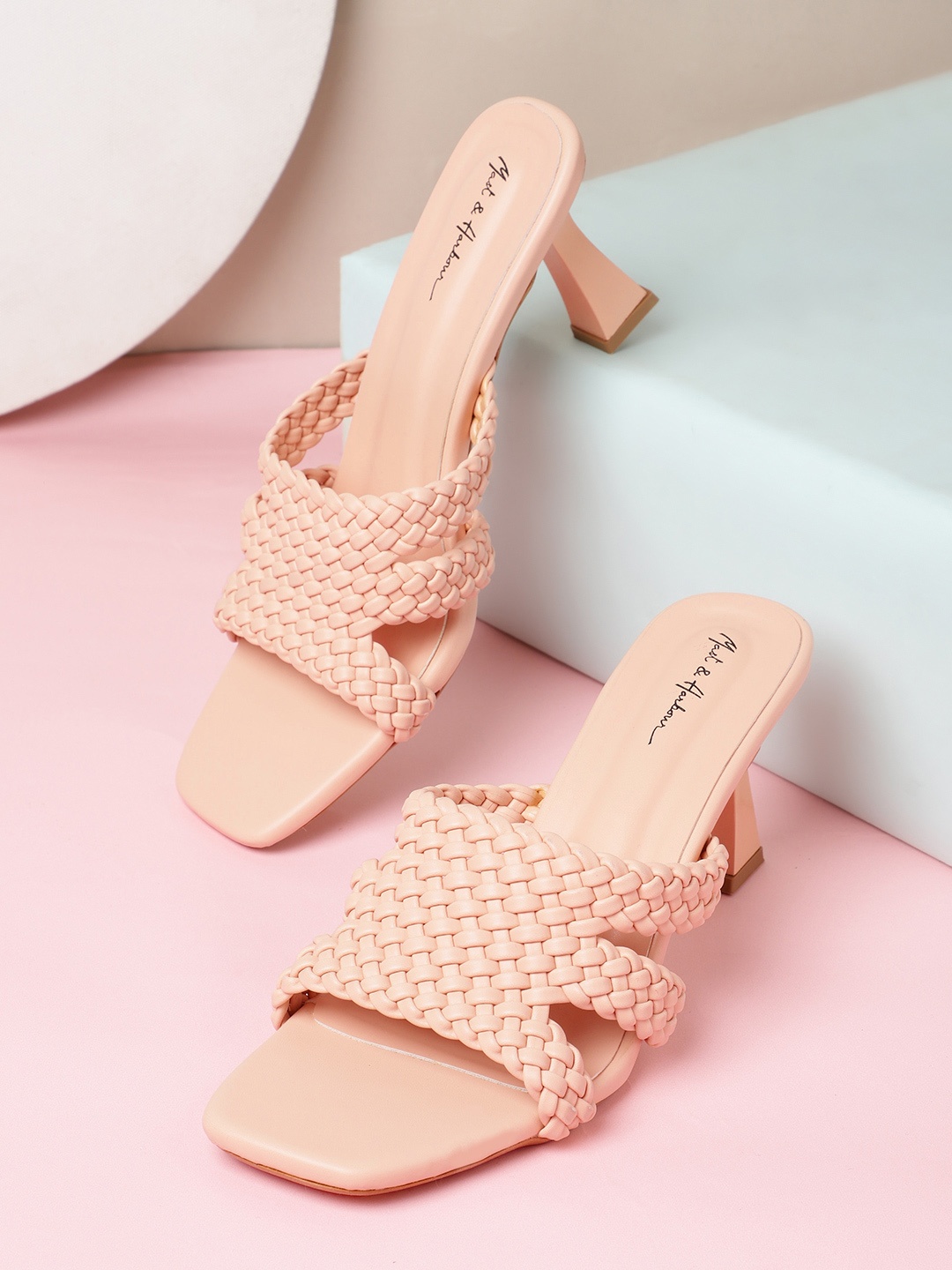 

Mast & Harbour Peach-Coloured Textured High-Top Kitten Sandals