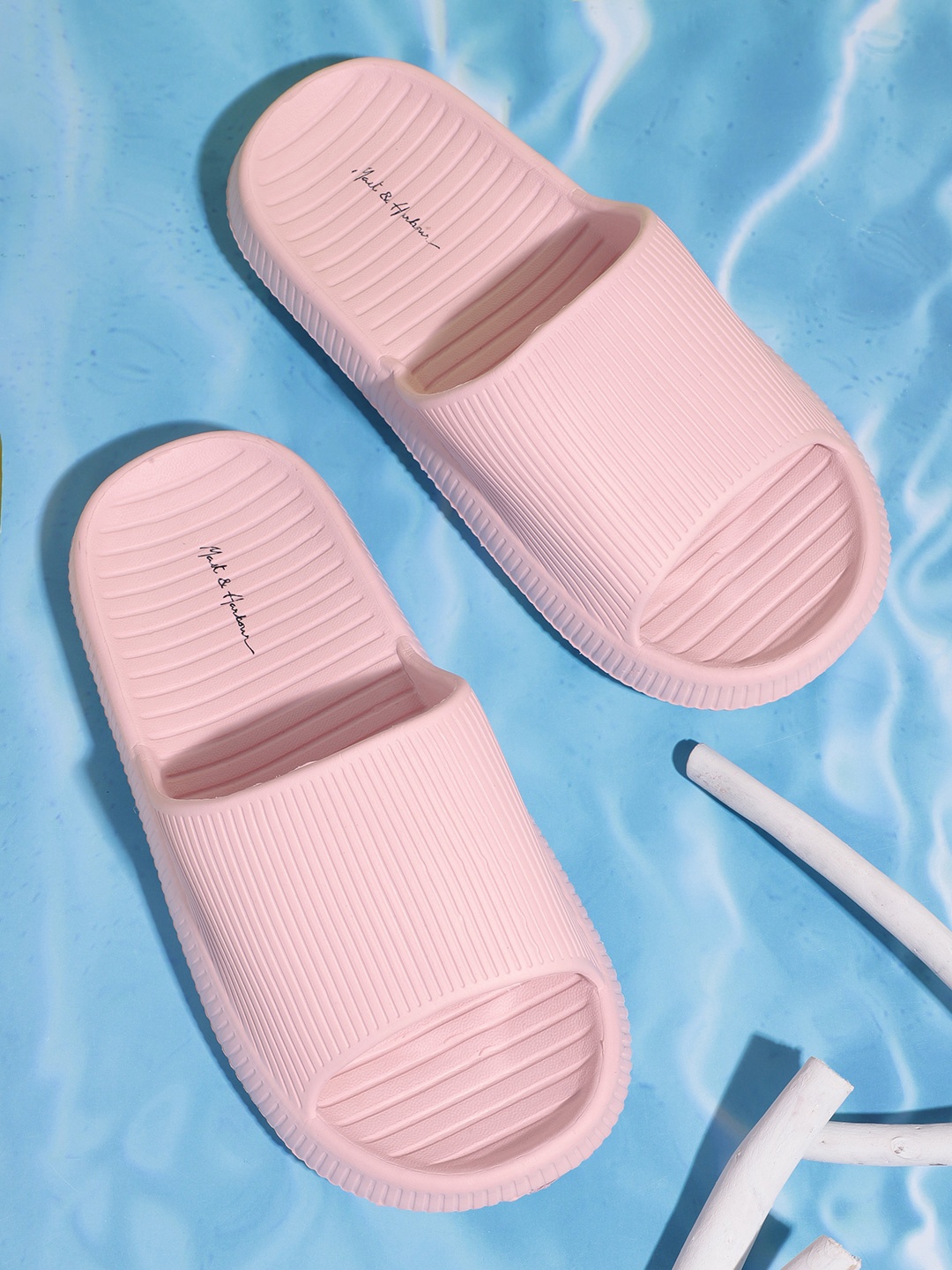 

Mast & Harbour Women Pink Self-Striped Sliders