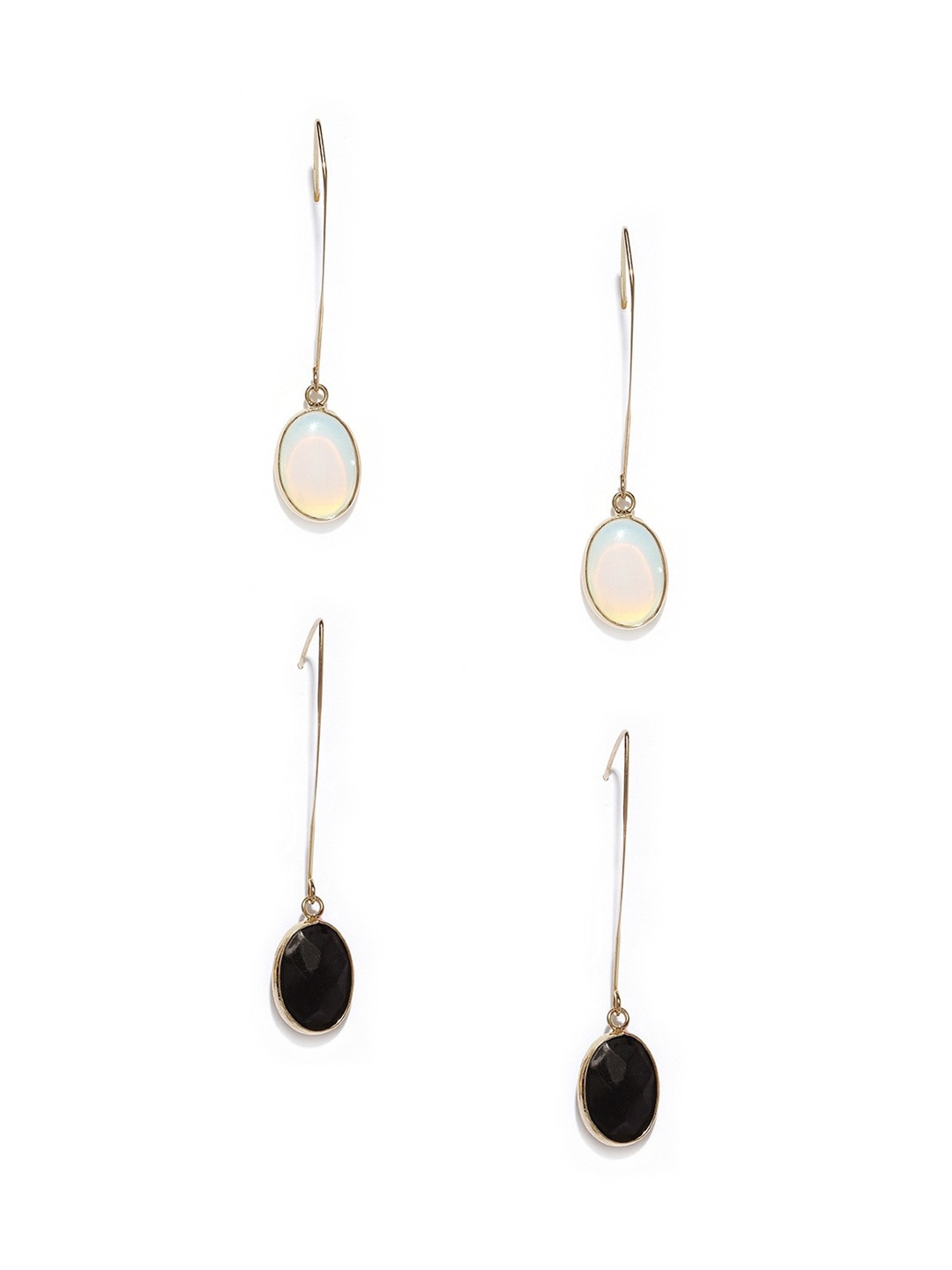 

Blisscovered Set of 2 Gold-Toned & Black Contemporary Drop Earrings